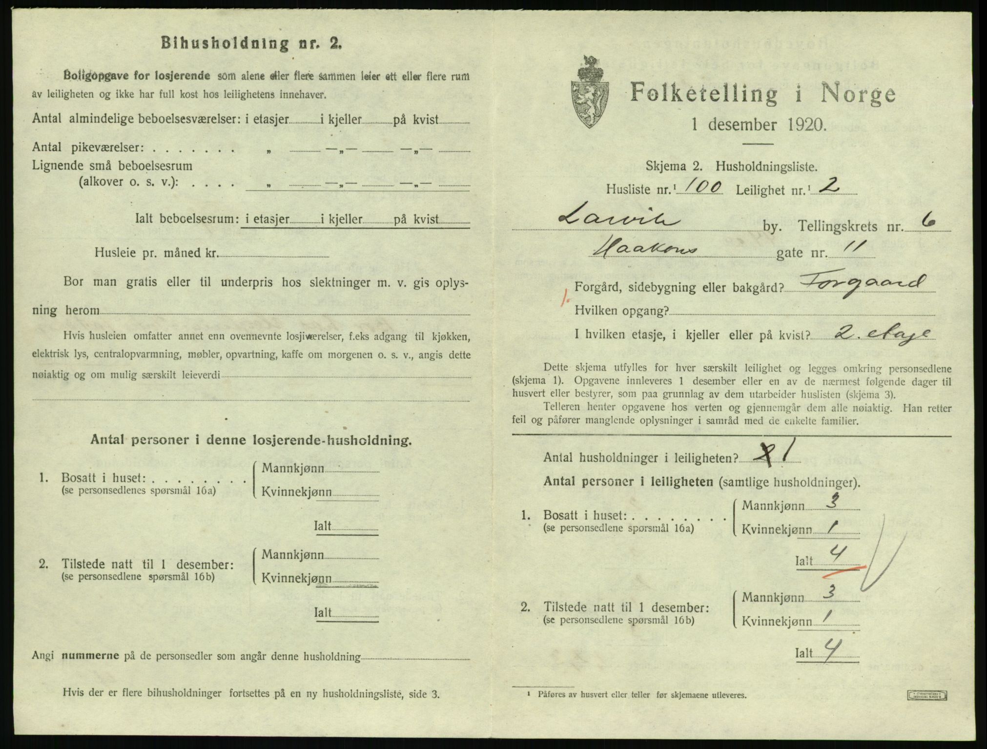 SAKO, 1920 census for Larvik, 1920, p. 5760