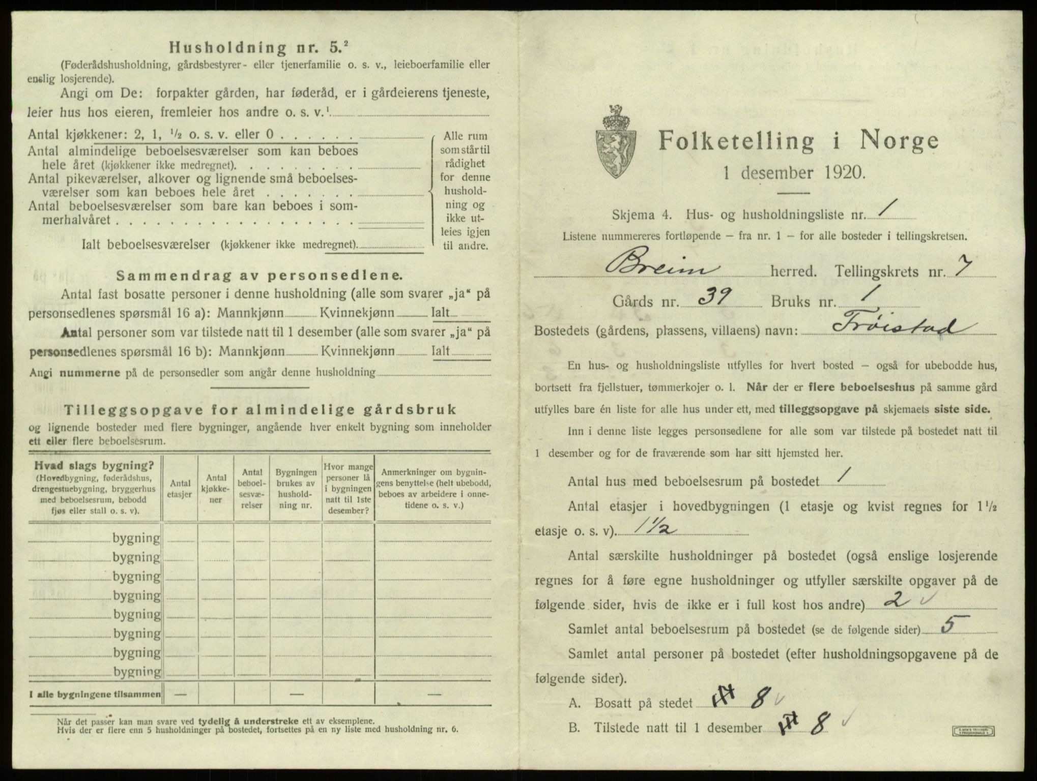 SAB, 1920 census for Breim, 1920, p. 517