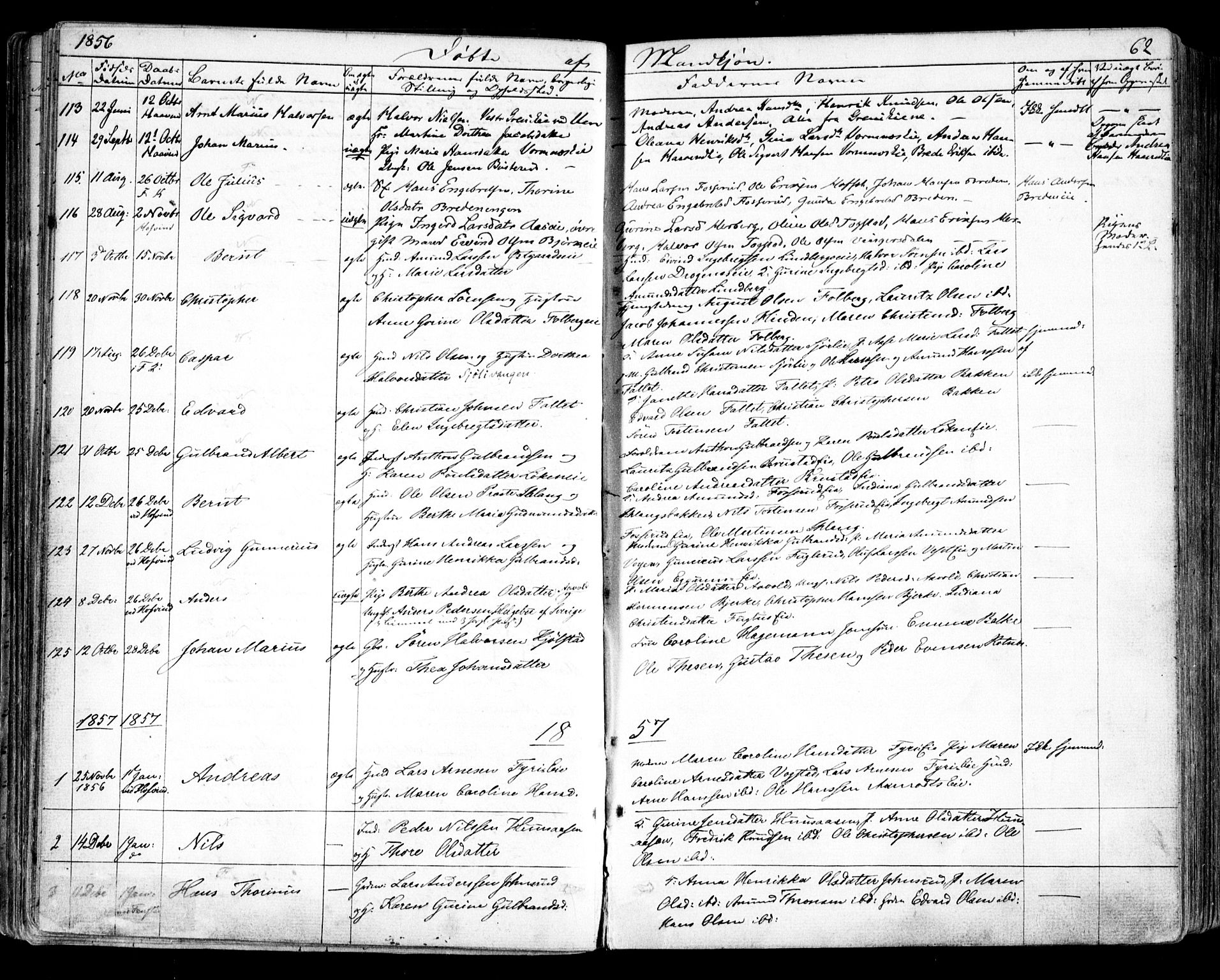 Nes prestekontor Kirkebøker, AV/SAO-A-10410/F/Fa/L0007: Parish register (official) no. I 7, 1846-1858, p. 62