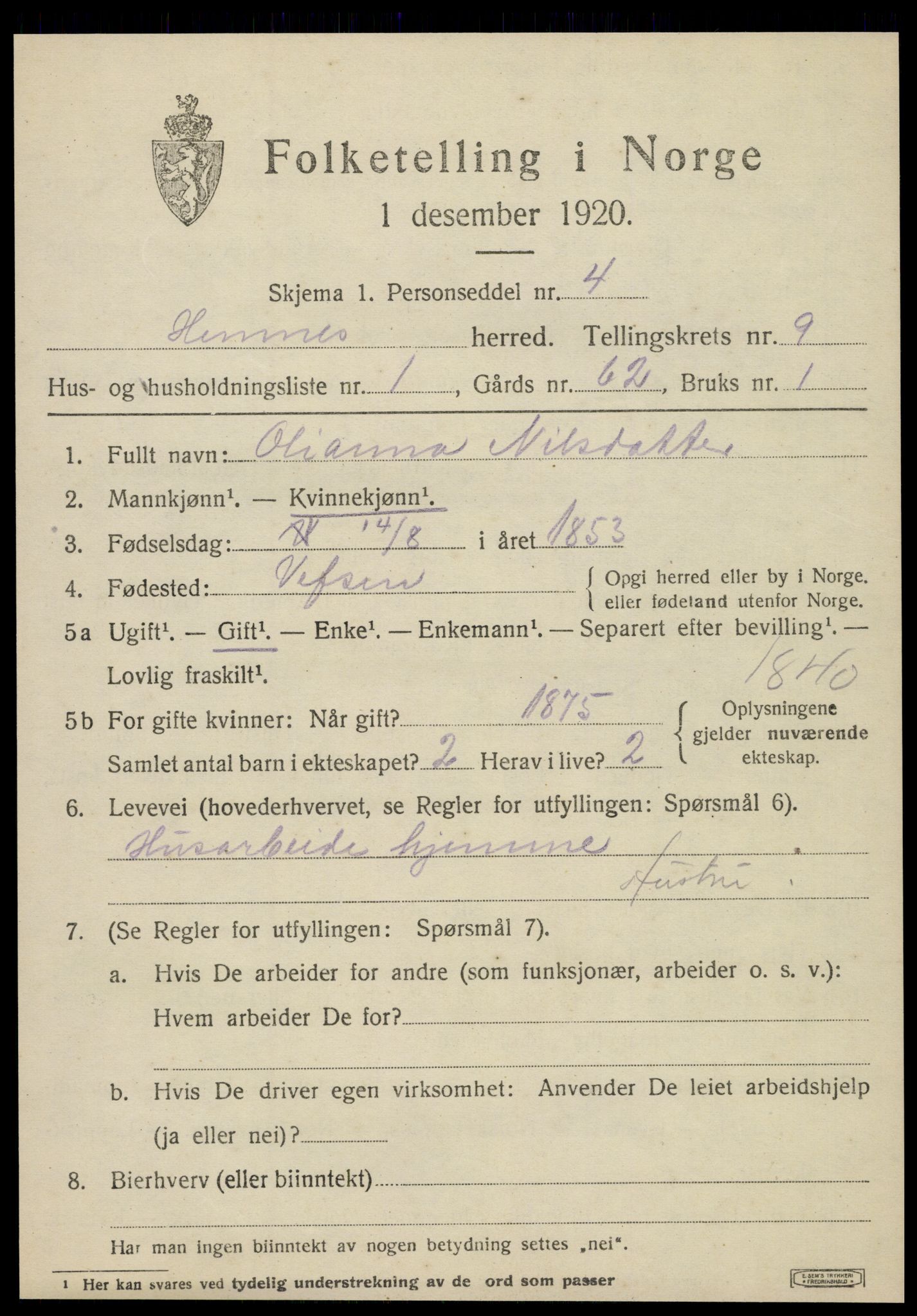 SAT, 1920 census for Hemnes, 1920, p. 8342