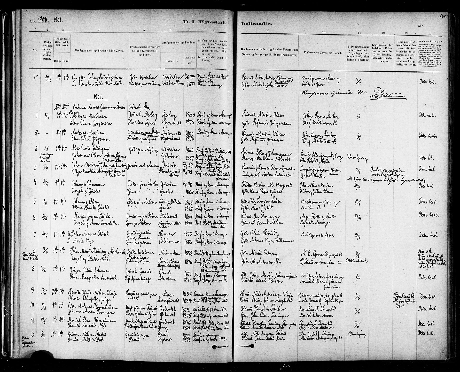 Ministerialprotokoller, klokkerbøker og fødselsregistre - Nord-Trøndelag, AV/SAT-A-1458/721/L0208: Parish register (copy) no. 721C01, 1880-1917, p. 188