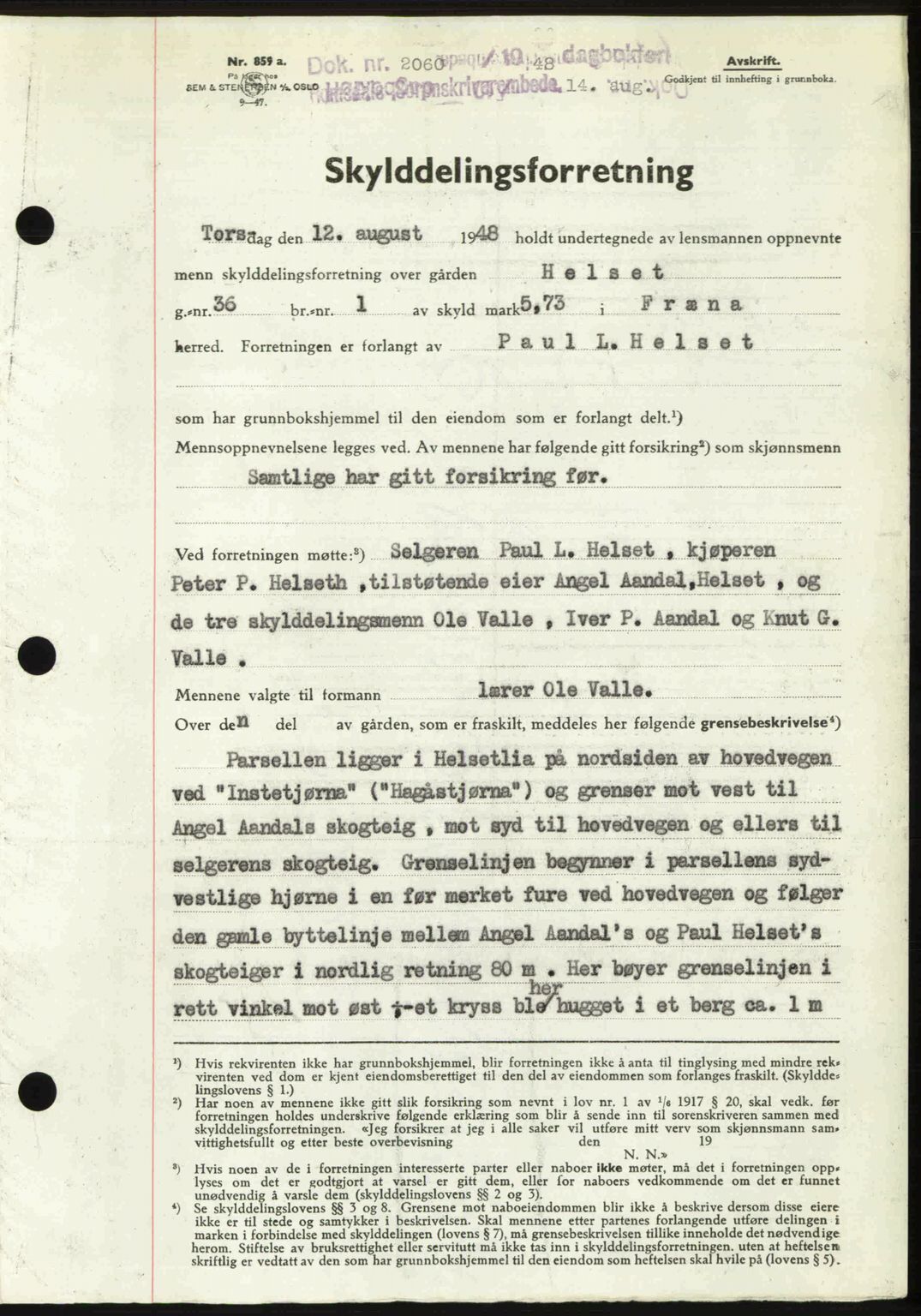 Romsdal sorenskriveri, AV/SAT-A-4149/1/2/2C: Mortgage book no. A27, 1948-1948, Diary no: : 2060/1948