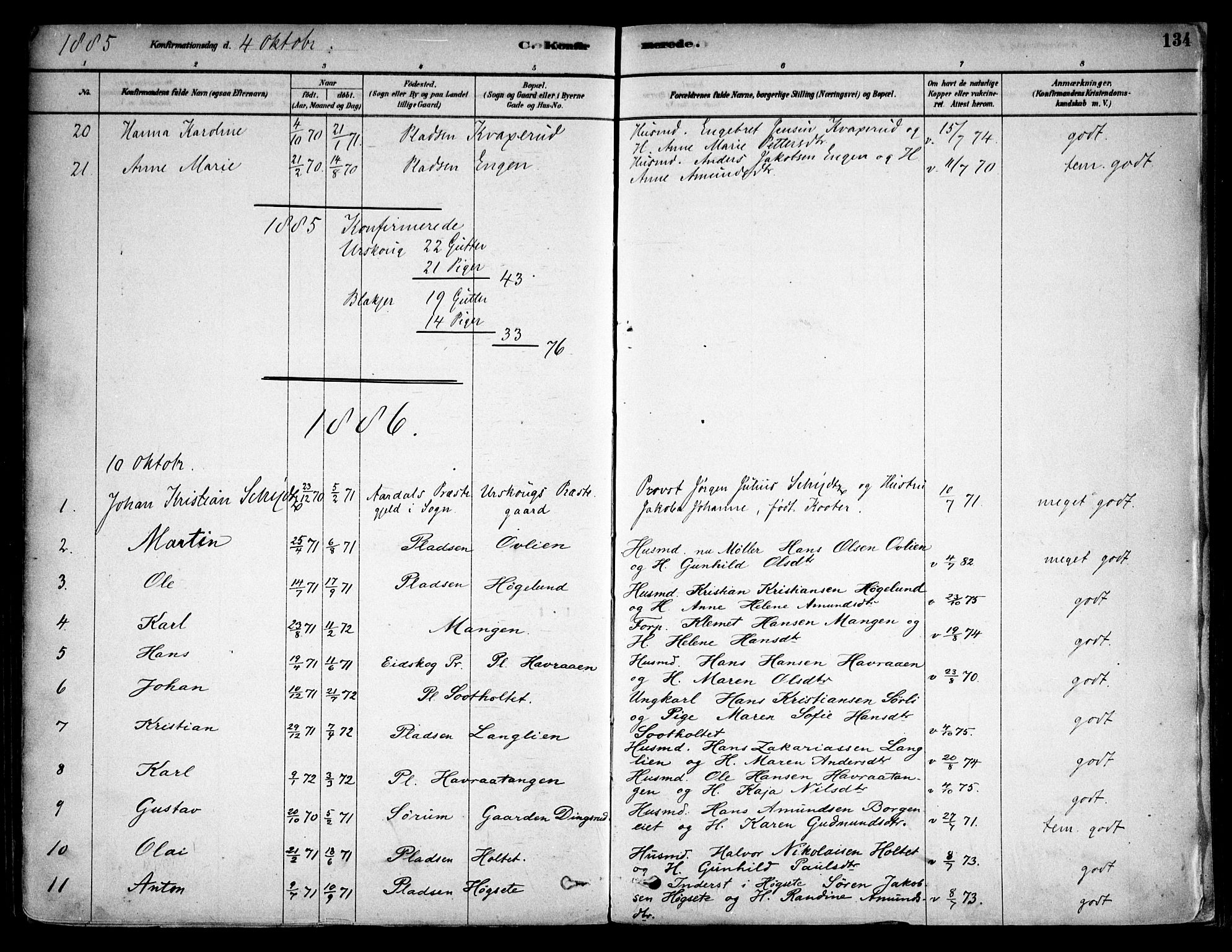 Aurskog prestekontor Kirkebøker, SAO/A-10304a/F/Fa/L0008: Parish register (official) no. I 8, 1878-1937, p. 134