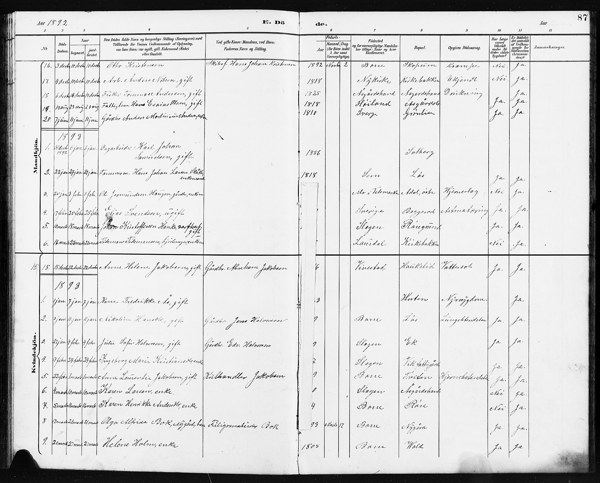 Borre kirkebøker, AV/SAKO-A-338/G/Ga/L0004: Parish register (copy) no. I 4, 1892-1913, p. 87