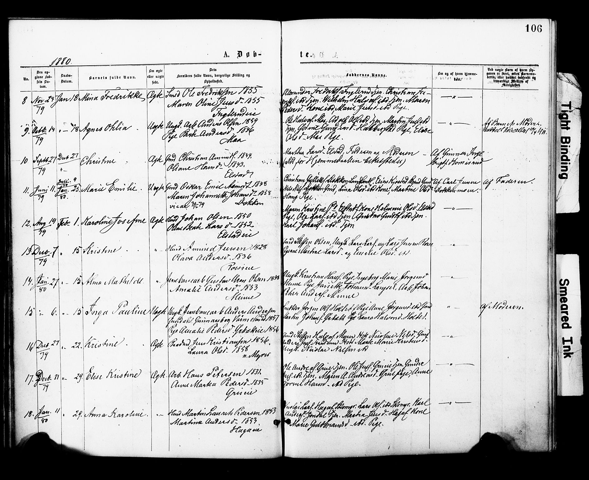 Eidsvoll prestekontor Kirkebøker, AV/SAO-A-10888/F/Fa/L0001: Parish register (official) no. I 1, 1877-1881, p. 106