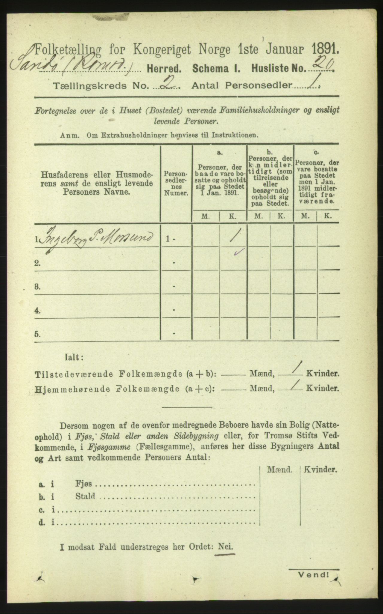 RA, 1891 census for 1546 Sandøy, 1891, p. 487