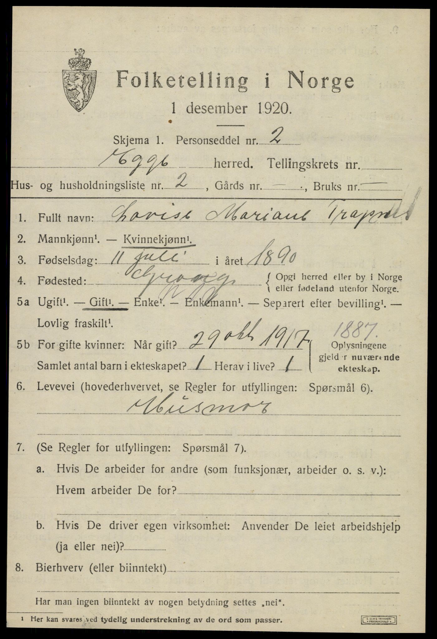SAT, 1920 census for Egge, 1920, p. 1054