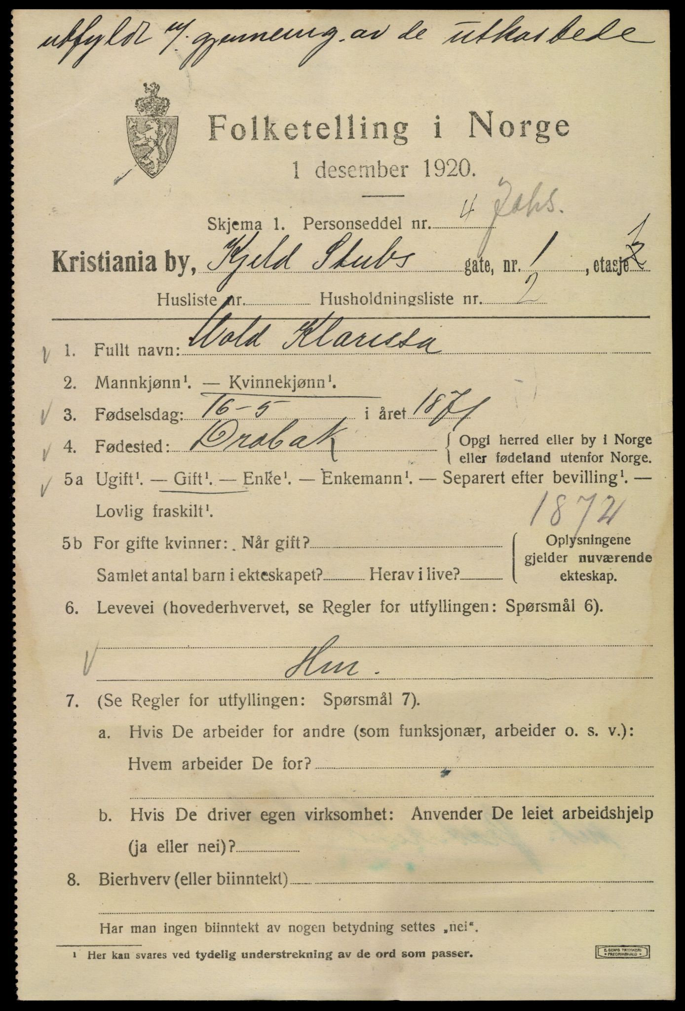 SAO, 1920 census for Kristiania, 1920, p. 340339