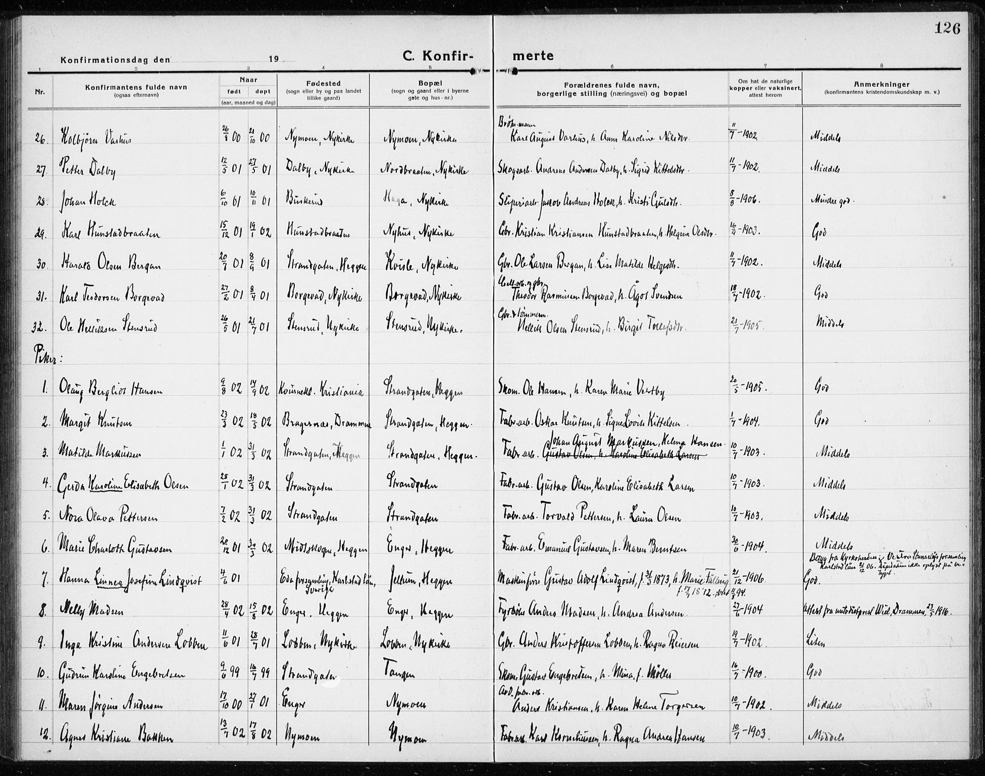 Modum kirkebøker, AV/SAKO-A-234/G/Gc/L0002: Parish register (copy) no. III 2, 1919-1935, p. 126