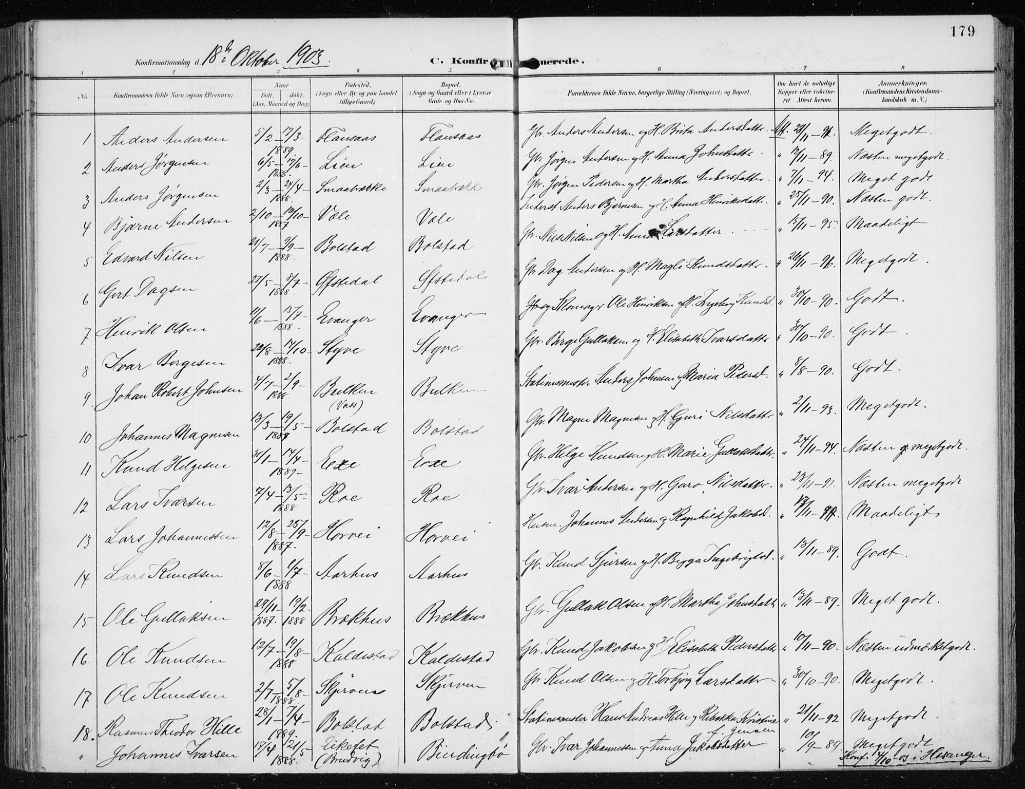 Evanger sokneprestembete, AV/SAB-A-99924: Parish register (official) no. A  3, 1900-1930, p. 179