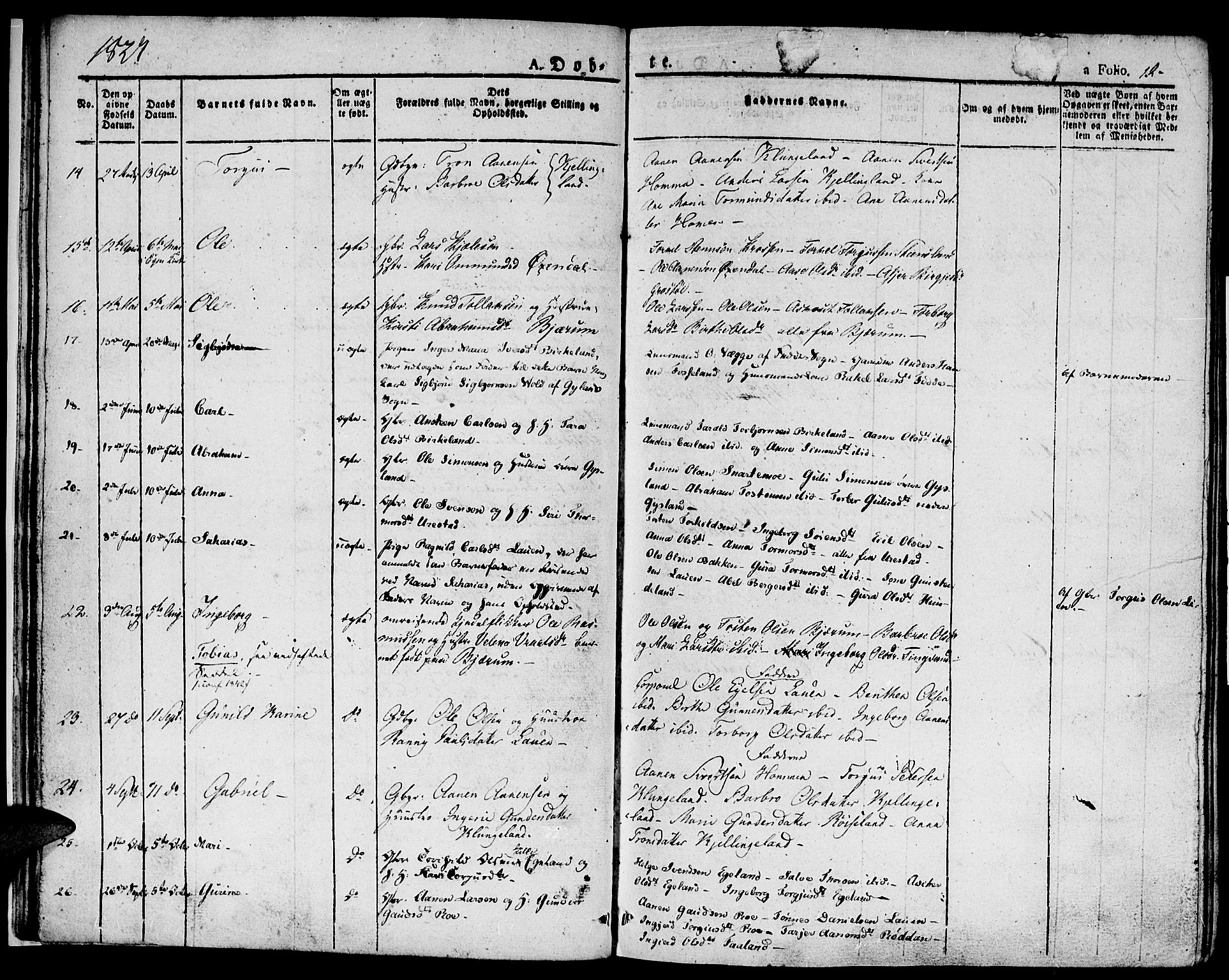 Hægebostad sokneprestkontor, AV/SAK-1111-0024/F/Fa/Faa/L0003: Parish register (official) no. A 3 /1, 1825-1834, p. 12