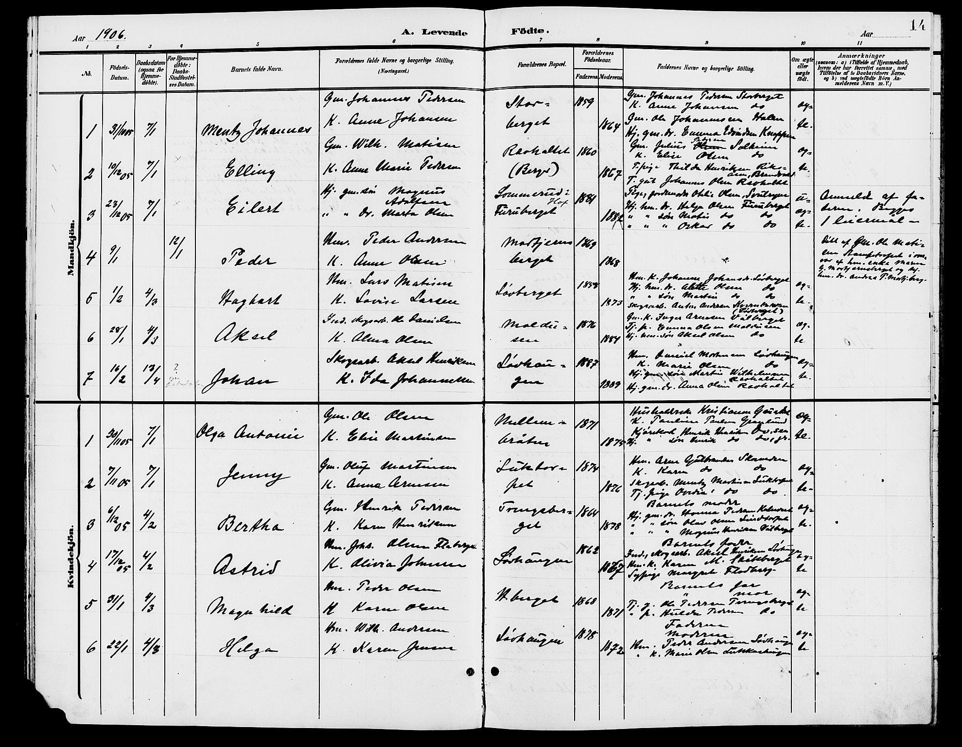 Grue prestekontor, AV/SAH-PREST-036/H/Ha/Hab/L0006: Parish register (copy) no. 6, 1902-1910, p. 14