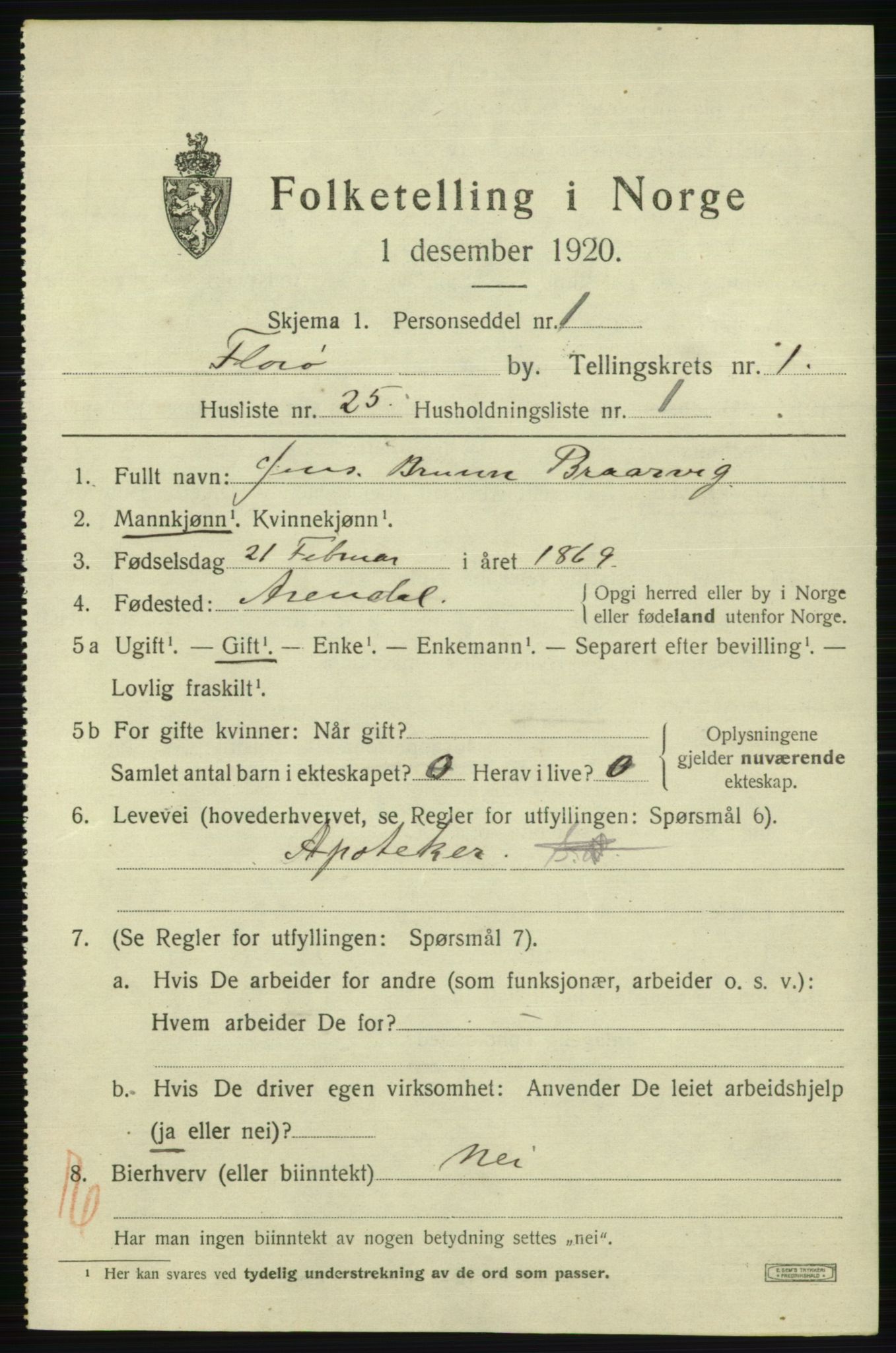 SAB, 1920 census for Florø, 1920, p. 1582