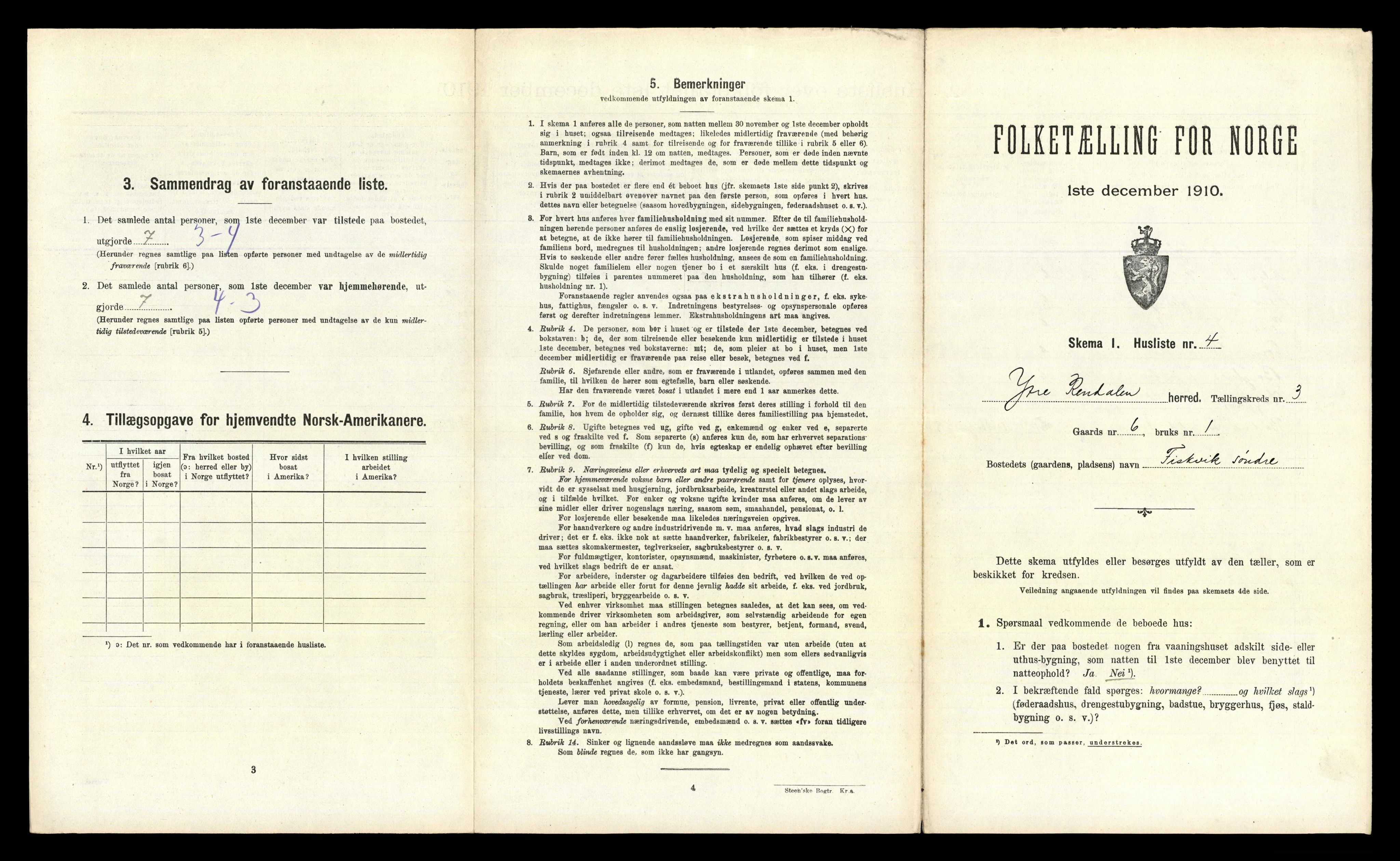 RA, 1910 census for Ytre Rendal, 1910, p. 291