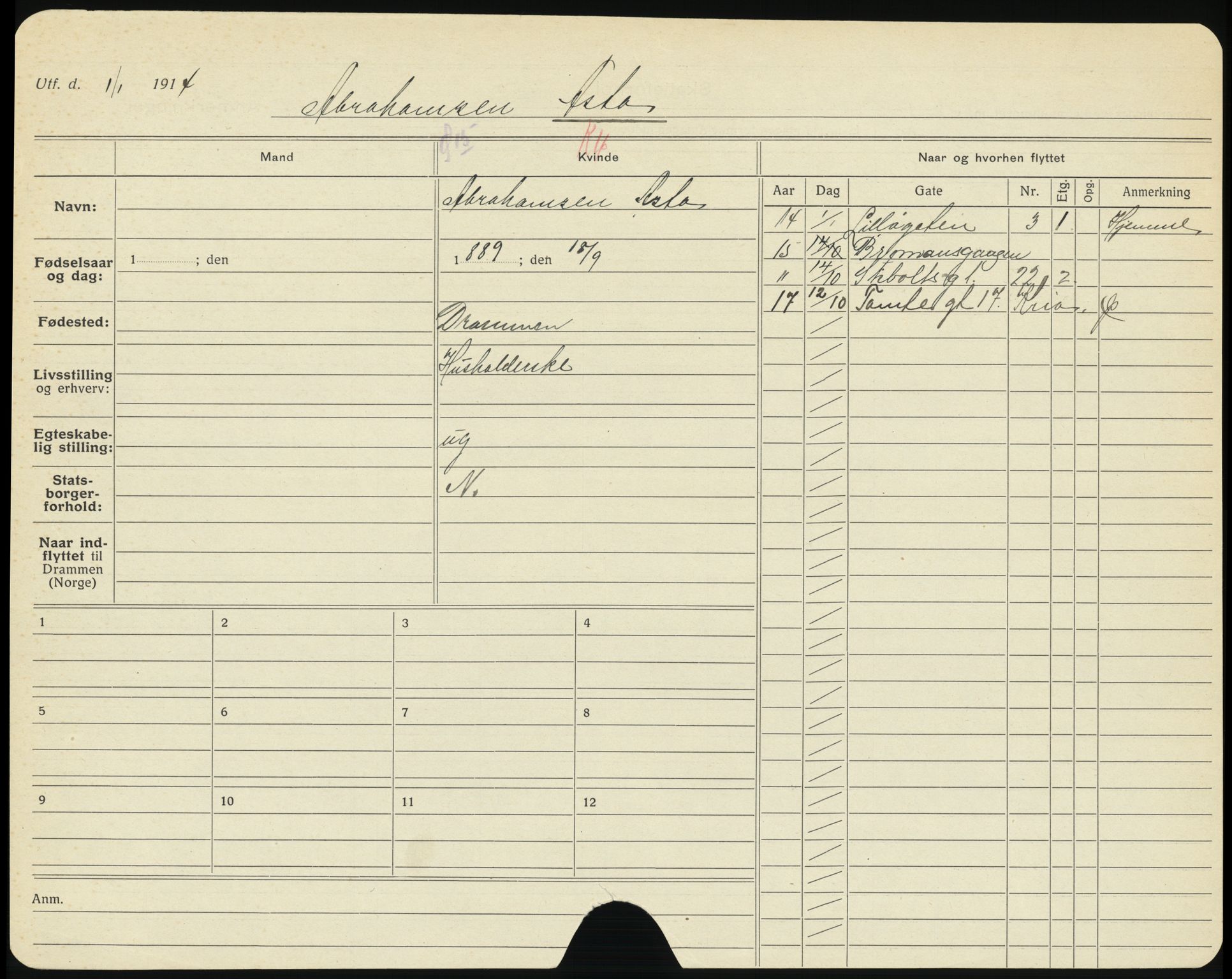 Drammen folkeregister, AV/SAKO-A-136/G/Ga/L0003: Utflyttede, 1917