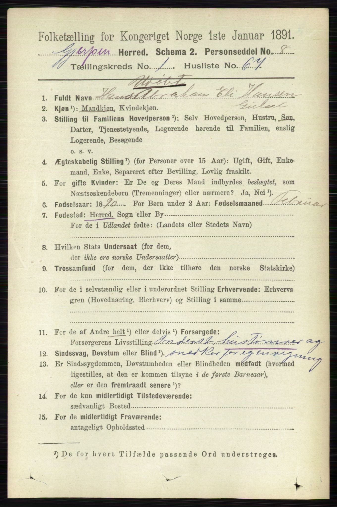 RA, 1891 census for 0812 Gjerpen, 1891, p. 636