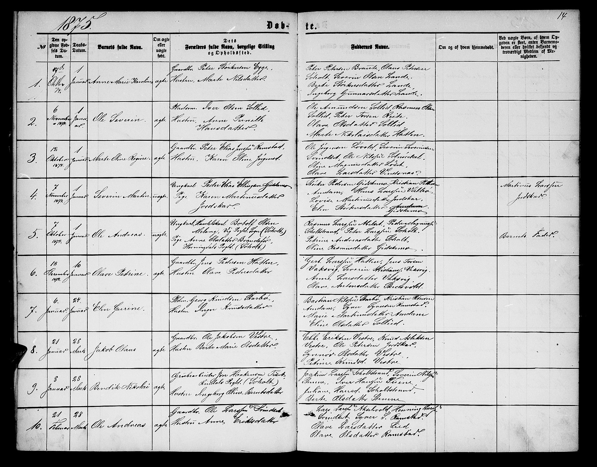 Ministerialprotokoller, klokkerbøker og fødselsregistre - Møre og Romsdal, AV/SAT-A-1454/522/L0325: Parish register (copy) no. 522C04, 1872-1877, p. 14