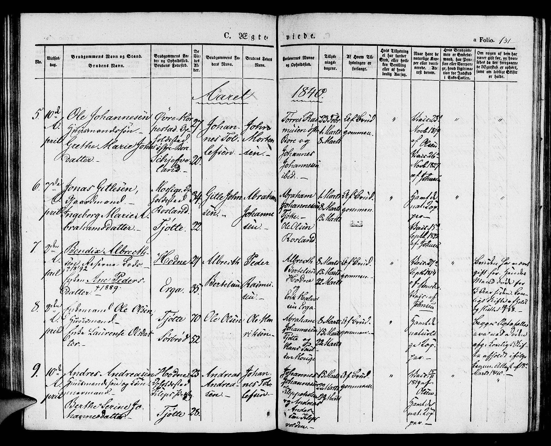 Klepp sokneprestkontor, SAST/A-101803/001/3/30BA/L0003: Parish register (official) no. A 3, 1833-1842, p. 131