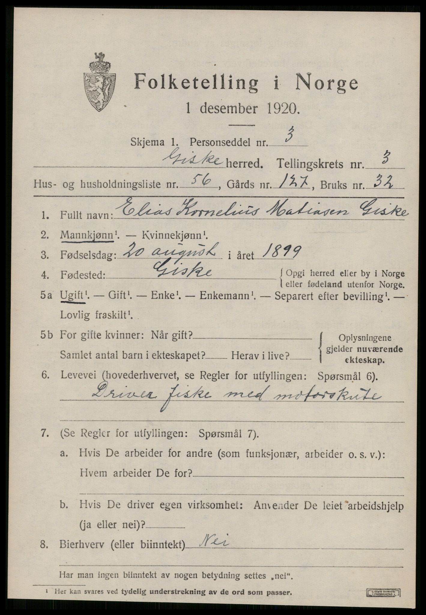 SAT, 1920 census for Giske, 1920, p. 2606