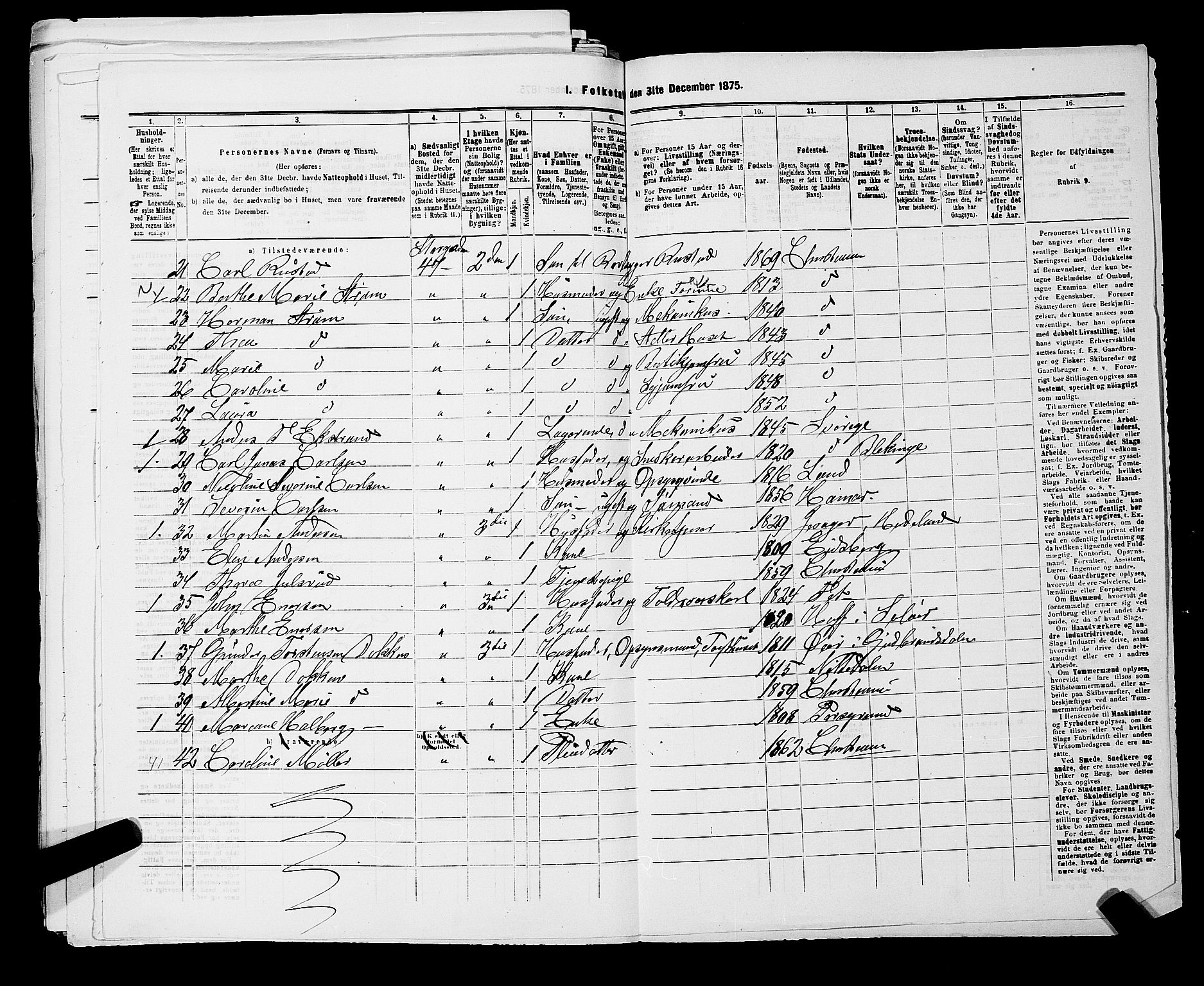 RA, 1875 census for 0301 Kristiania, 1875, p. 1605