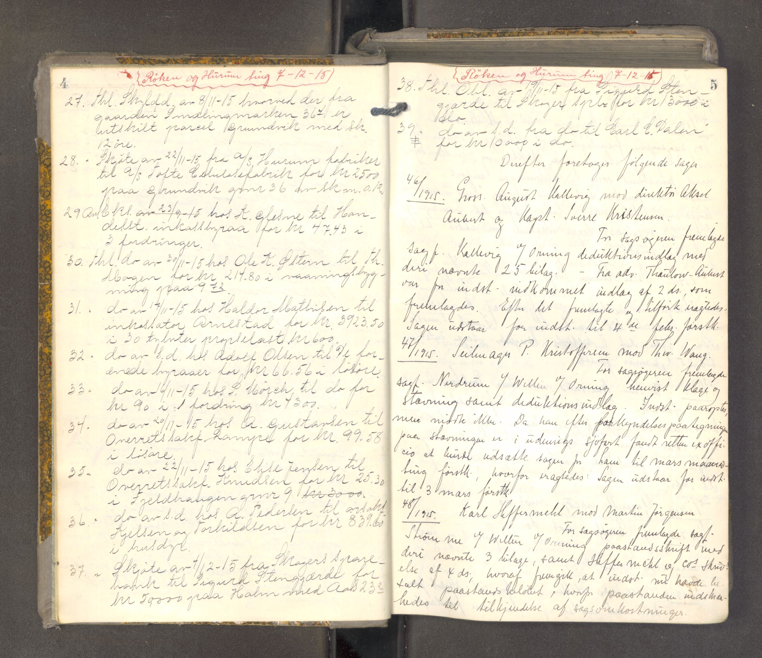 Lier, Røyken og Hurum sorenskriveri, AV/SAKO-A-89/F/Fa/L0098: Tingbok, 1915-1918, p. 4-5