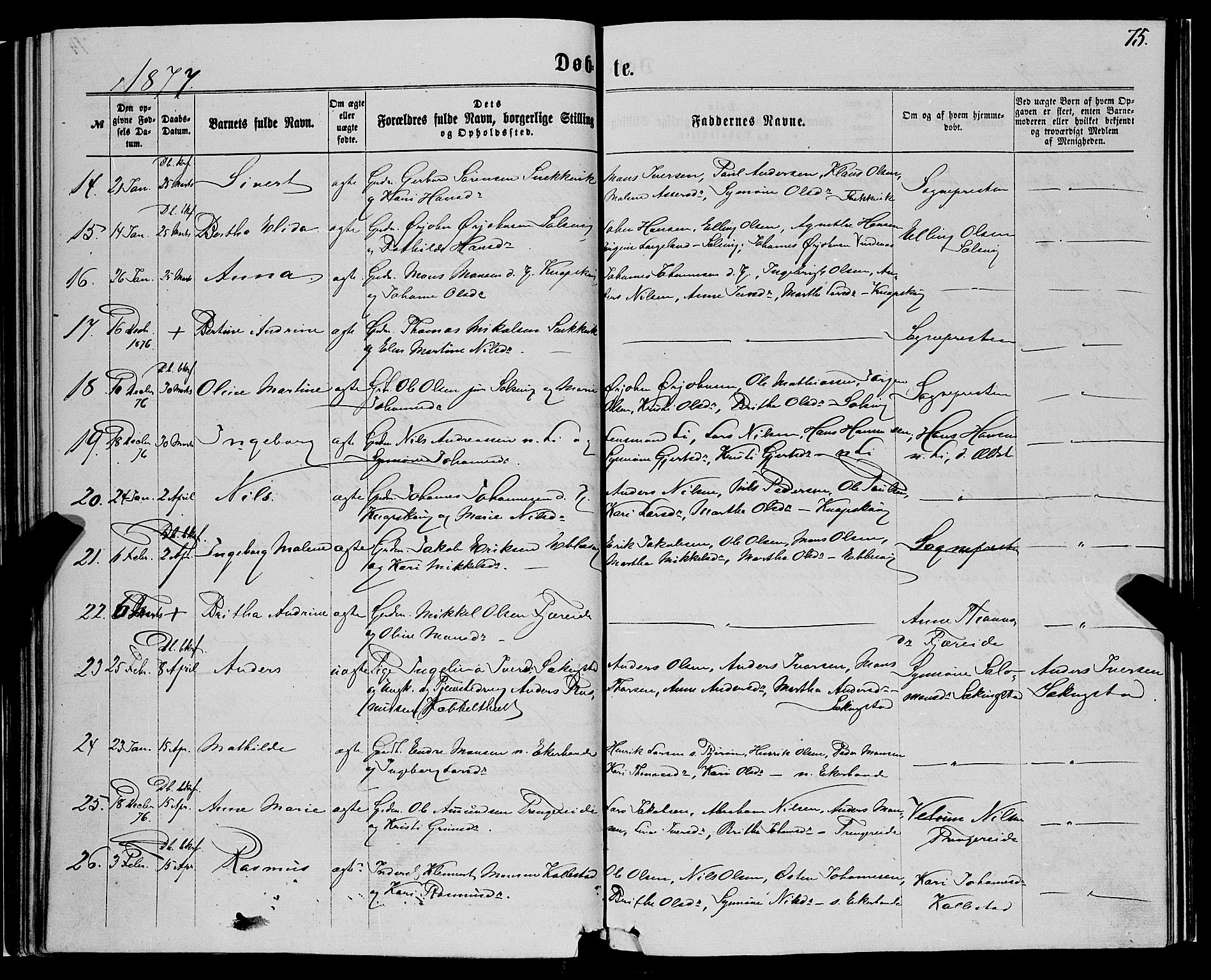 Fjell sokneprestembete, SAB/A-75301/H/Haa: Parish register (official) no. A 3, 1864-1877, p. 75
