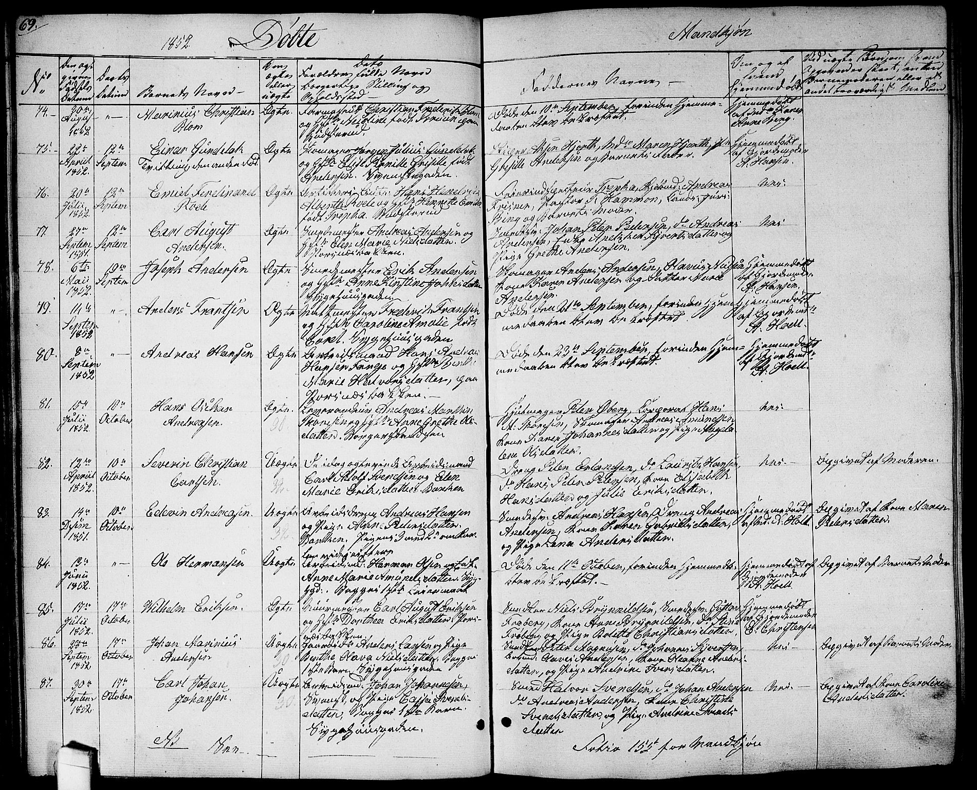 Halden prestekontor Kirkebøker, SAO/A-10909/G/Ga/L0004: Parish register (copy) no. 4, 1845-1854, p. 69