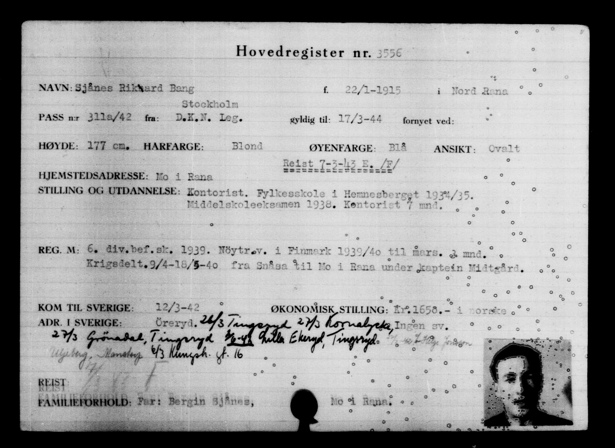 Den Kgl. Norske Legasjons Flyktningskontor, AV/RA-S-6753/V/Va/L0004: Kjesäterkartoteket.  Flyktningenr. 3496-6610, 1940-1945, p. 72