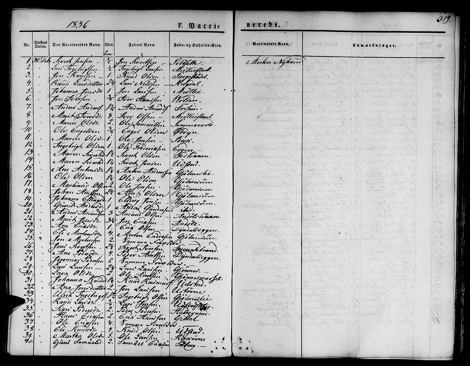 Ministerialprotokoller, klokkerbøker og fødselsregistre - Sør-Trøndelag, AV/SAT-A-1456/668/L0804: Parish register (official) no. 668A04, 1826-1839, p. 319