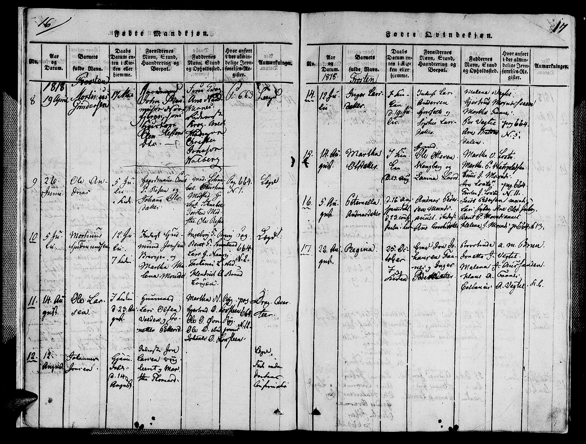 Ministerialprotokoller, klokkerbøker og fødselsregistre - Nord-Trøndelag, AV/SAT-A-1458/713/L0112: Parish register (official) no. 713A04 /1, 1817-1827, p. 16-17