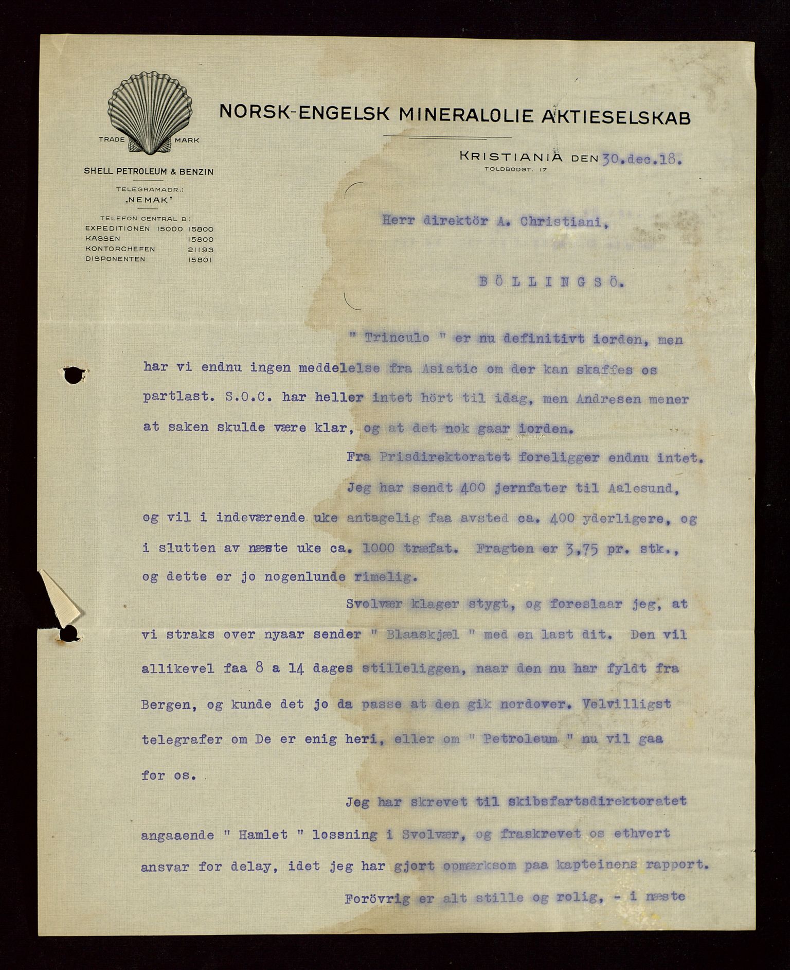 Pa 1521 - A/S Norske Shell, AV/SAST-A-101915/E/Ea/Eaa/L0004: Sjefskorrespondanse, 1918, p. 3