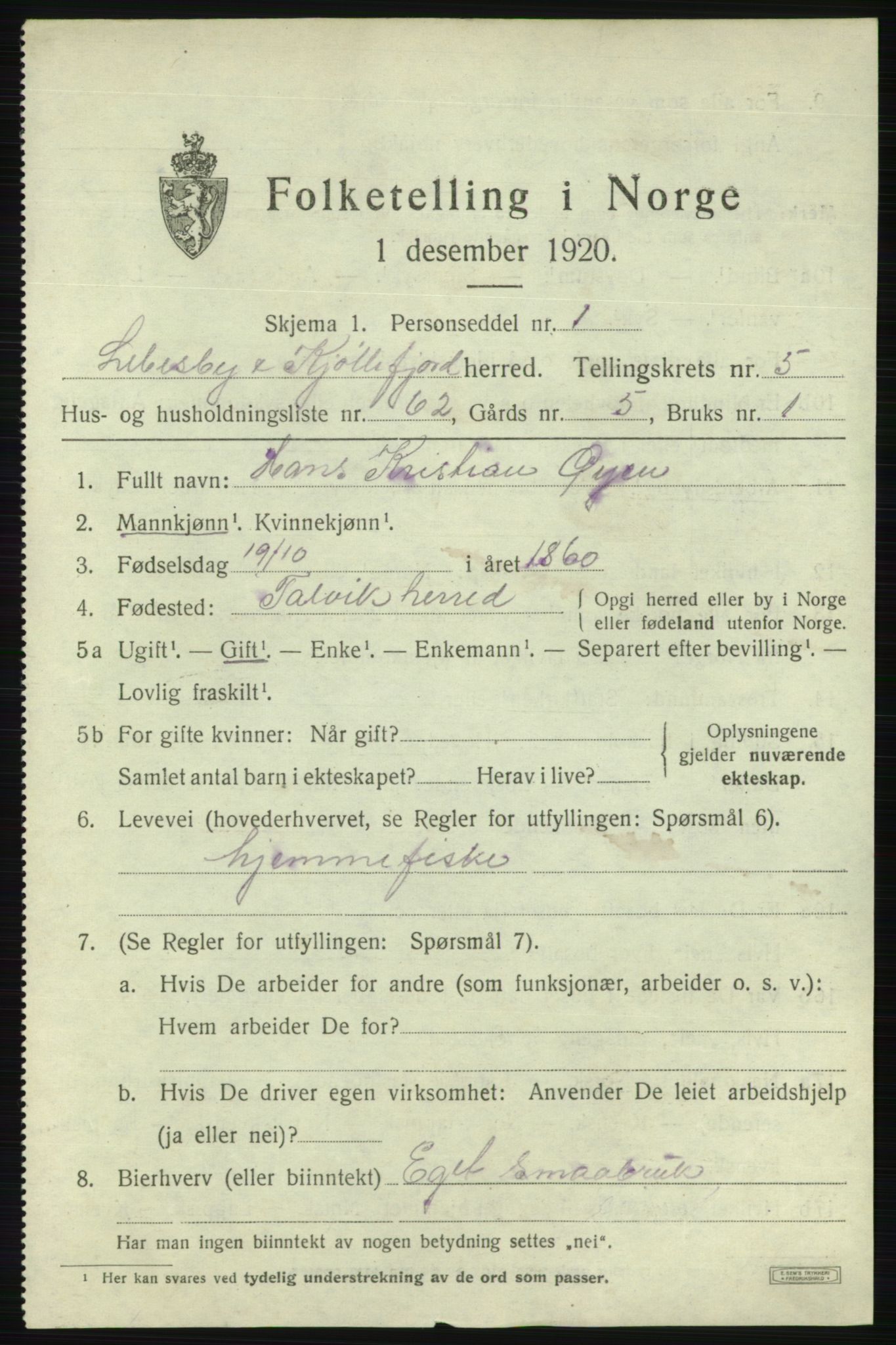 SATØ, 1920 census for Lebesby, 1920, p. 3001