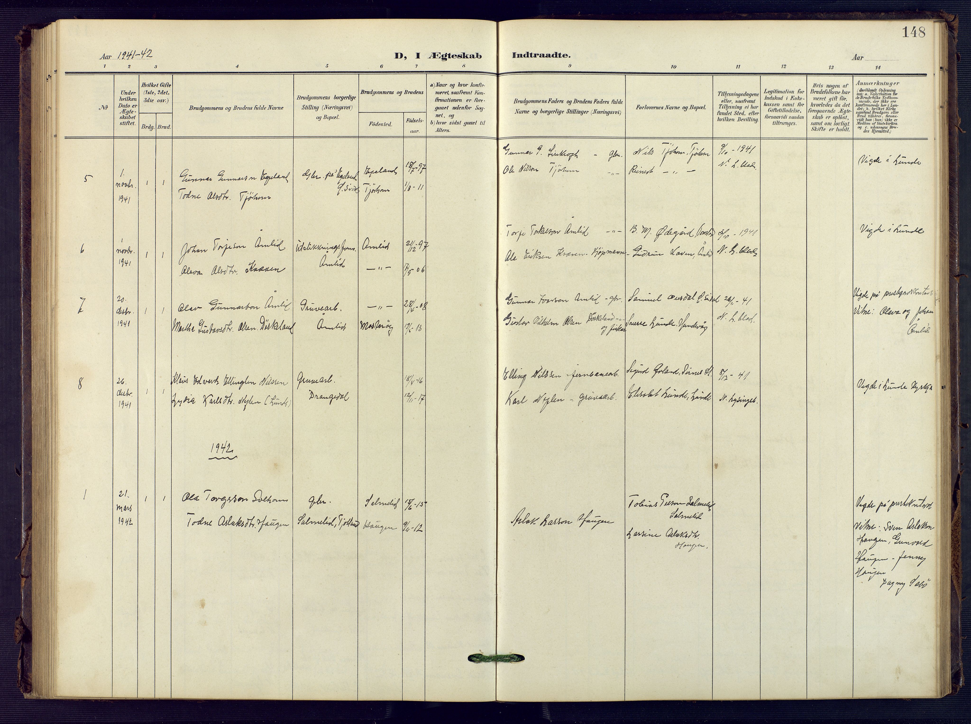 Sirdal sokneprestkontor, SAK/1111-0036/F/Fb/Fba/L0002: Parish register (copy) no. B 2, 1905-1958, p. 148