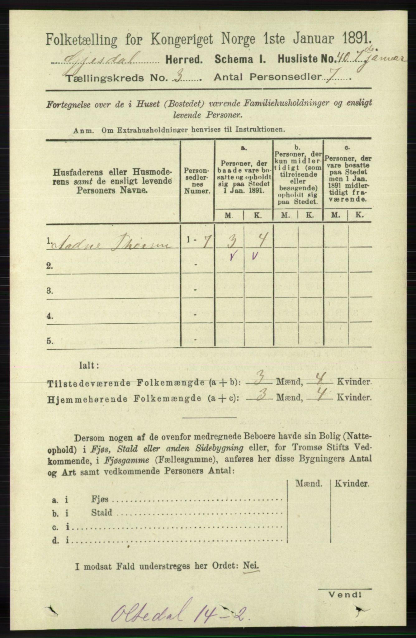 RA, 1891 census for 1122 Gjesdal, 1891, p. 723