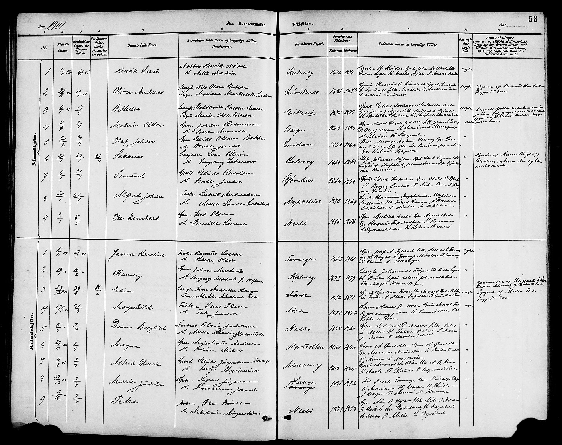 Bremanger sokneprestembete, SAB/A-82201/H/Hab/Haba/L0003: Parish register (copy) no. A 3, 1890-1908, p. 53