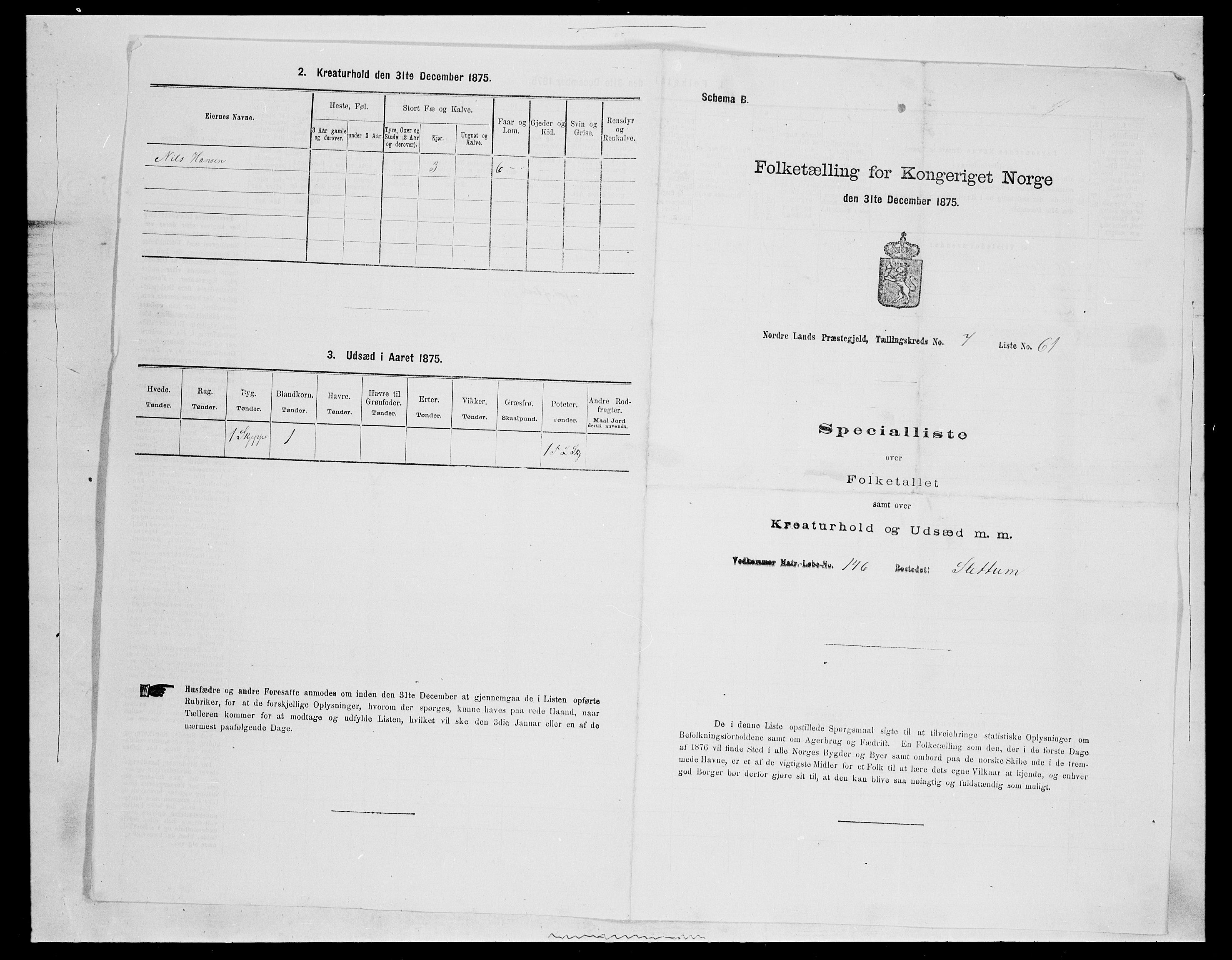 SAH, 1875 census for 0538P Nordre Land, 1875, p. 1207