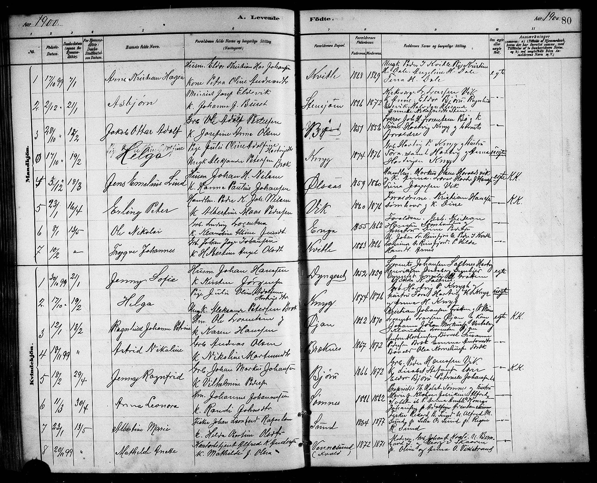 Ministerialprotokoller, klokkerbøker og fødselsregistre - Nordland, SAT/A-1459/812/L0188: Parish register (copy) no. 812C06, 1884-1912, p. 80