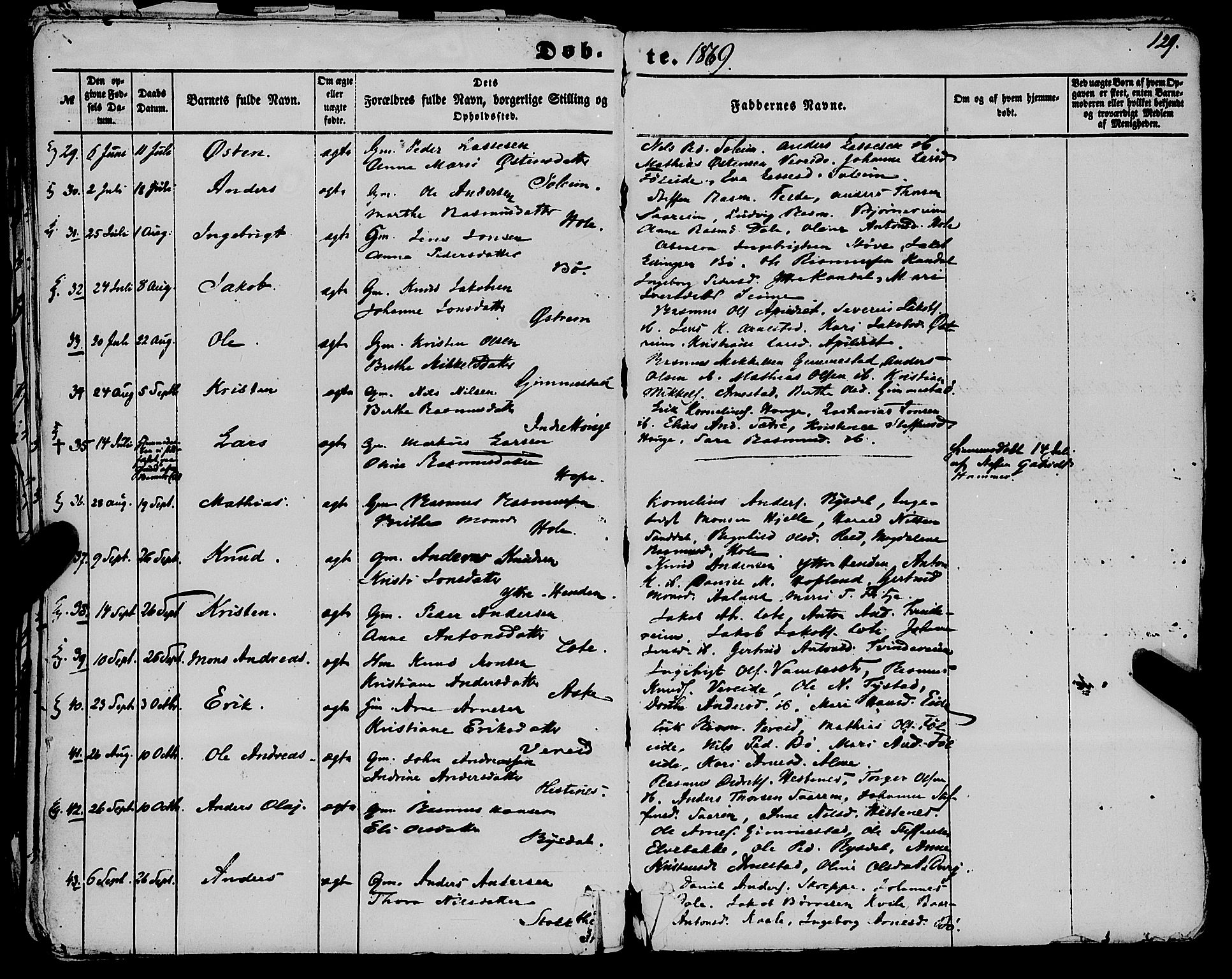 Gloppen sokneprestembete, AV/SAB-A-80101/H/Haa/Haaa/L0009: Parish register (official) no. A 9, 1855-1870, p. 129