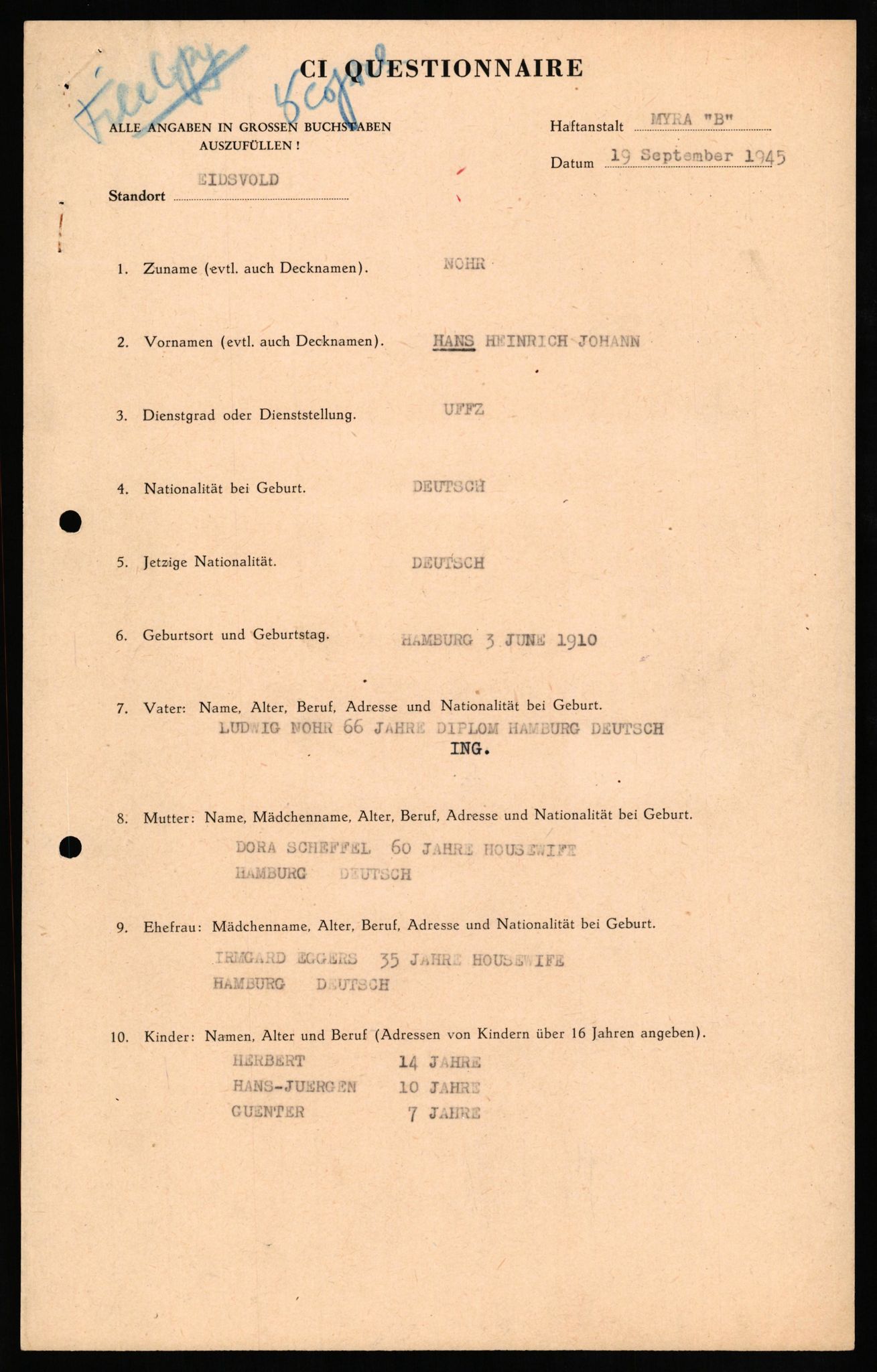 Forsvaret, Forsvarets overkommando II, AV/RA-RAFA-3915/D/Db/L0024: CI Questionaires. Tyske okkupasjonsstyrker i Norge. Tyskere., 1945-1946, p. 198