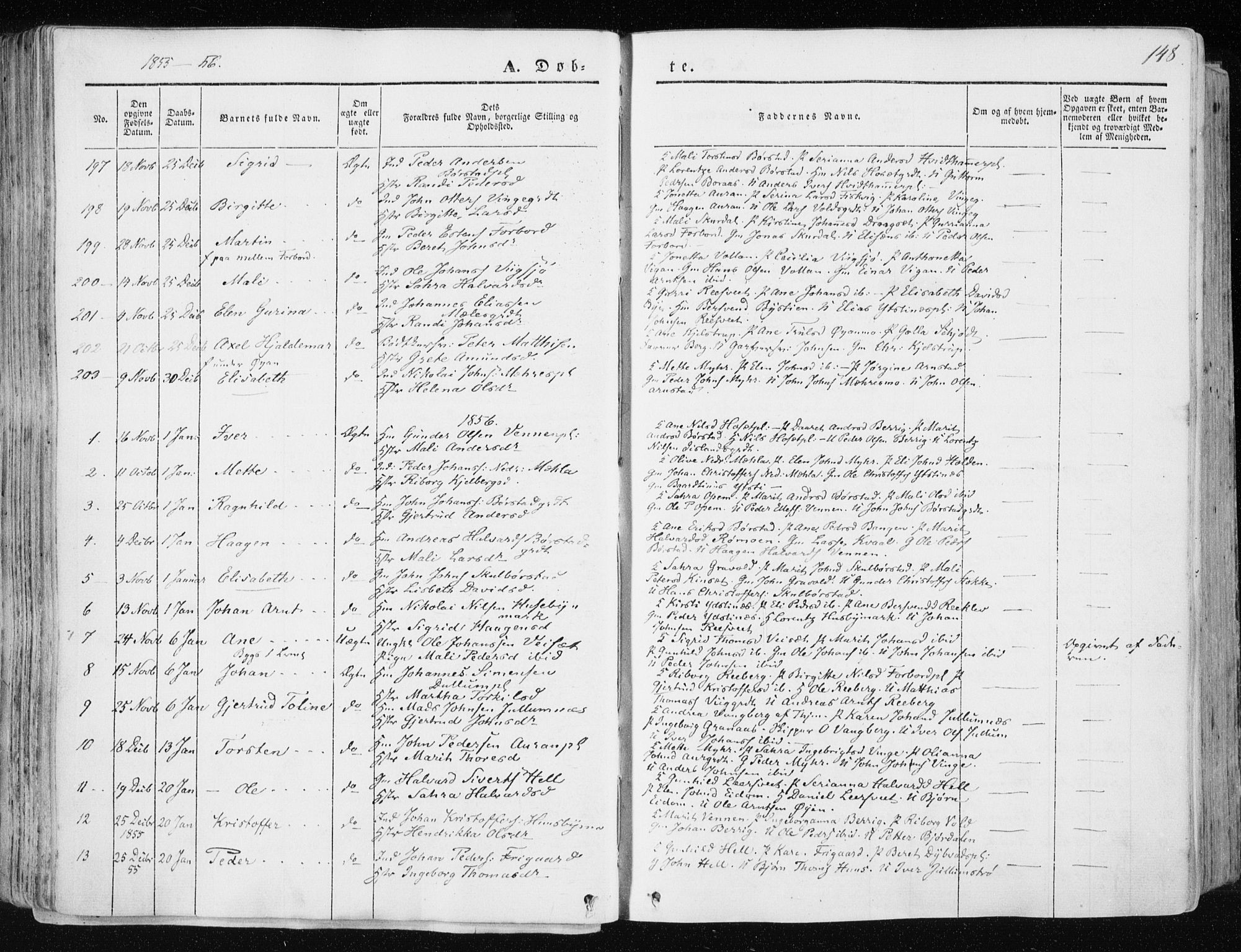 Ministerialprotokoller, klokkerbøker og fødselsregistre - Nord-Trøndelag, SAT/A-1458/709/L0074: Parish register (official) no. 709A14, 1845-1858, p. 148