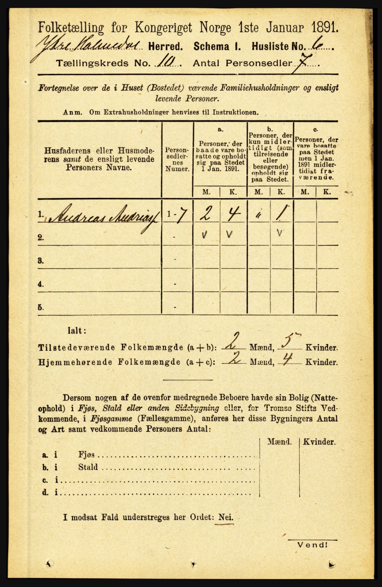 RA, 1891 census for 1429 Ytre Holmedal, 1891, p. 2233