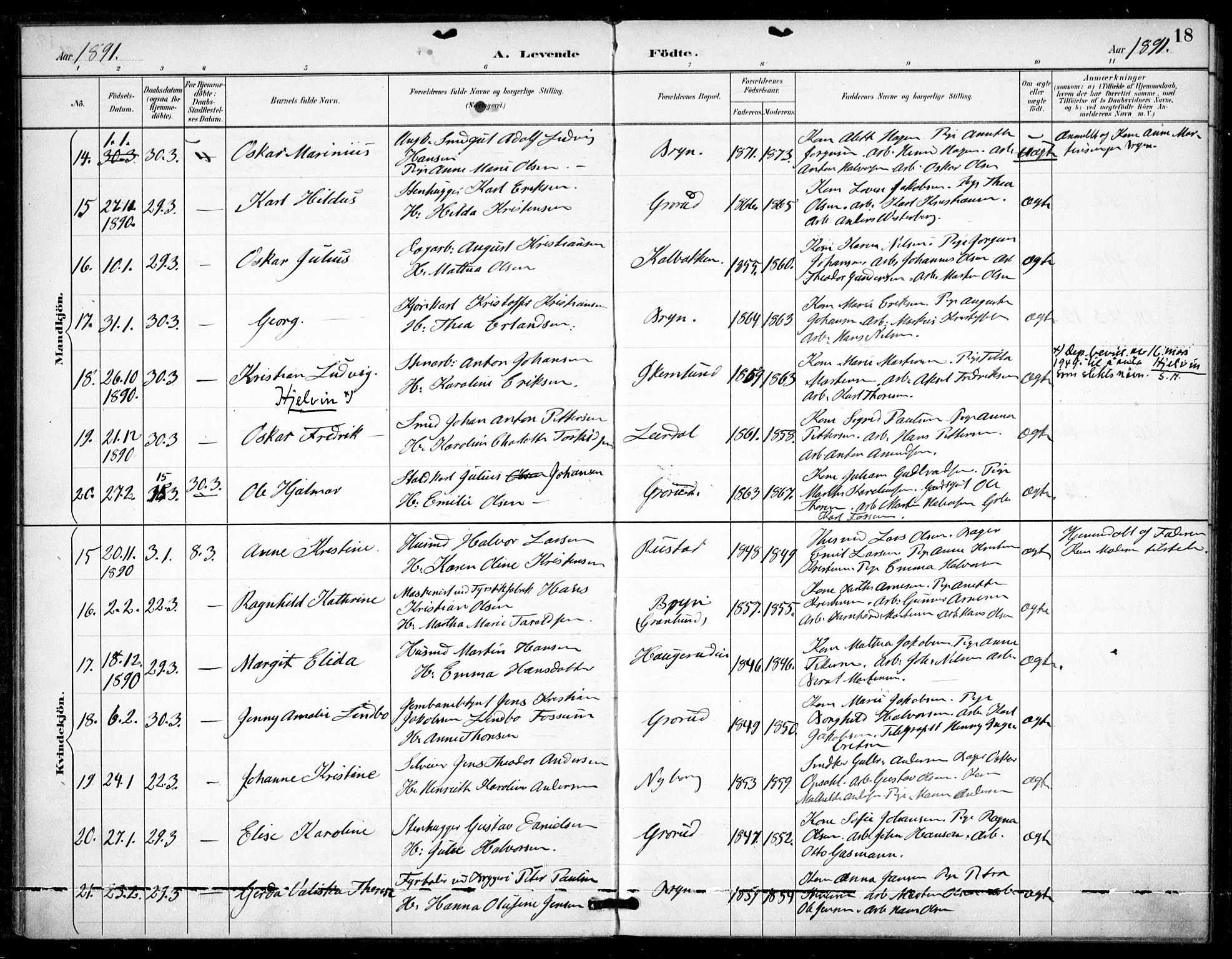 Østre Aker prestekontor Kirkebøker, AV/SAO-A-10840/F/Fa/L0009: Parish register (official) no. I 9, 1890-1894, p. 18