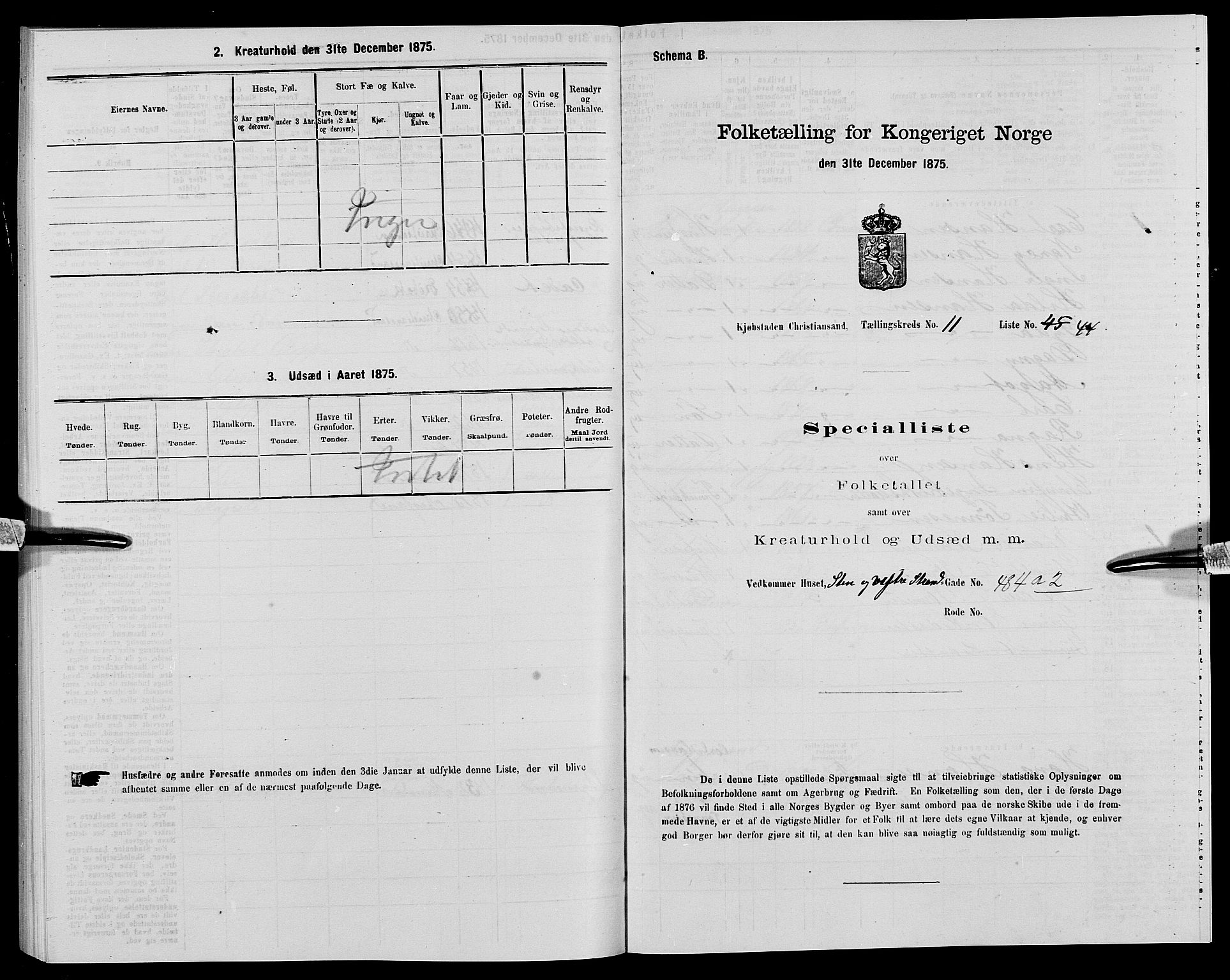 SAK, 1875 census for 1001P Kristiansand, 1875, p. 1911