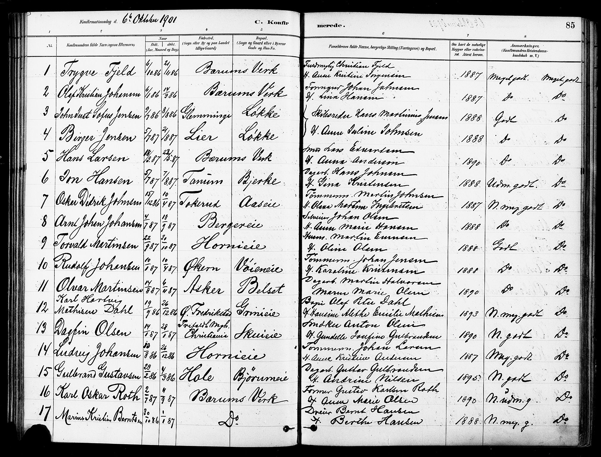 Asker prestekontor Kirkebøker, SAO/A-10256a/F/Fb/L0002: Parish register (official) no. II 2, 1879-1921, p. 85