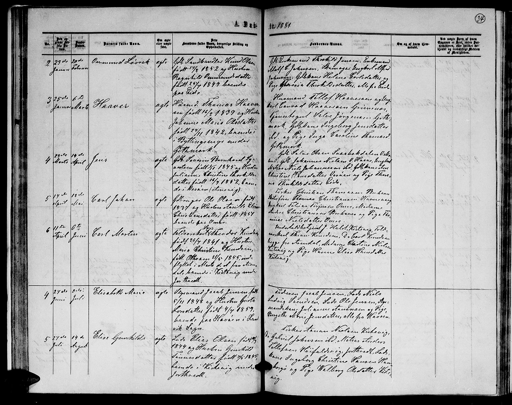 Hommedal sokneprestkontor, AV/SAK-1111-0023/F/Fb/Fba/L0003: Parish register (copy) no. B 3, 1863-1884, p. 34