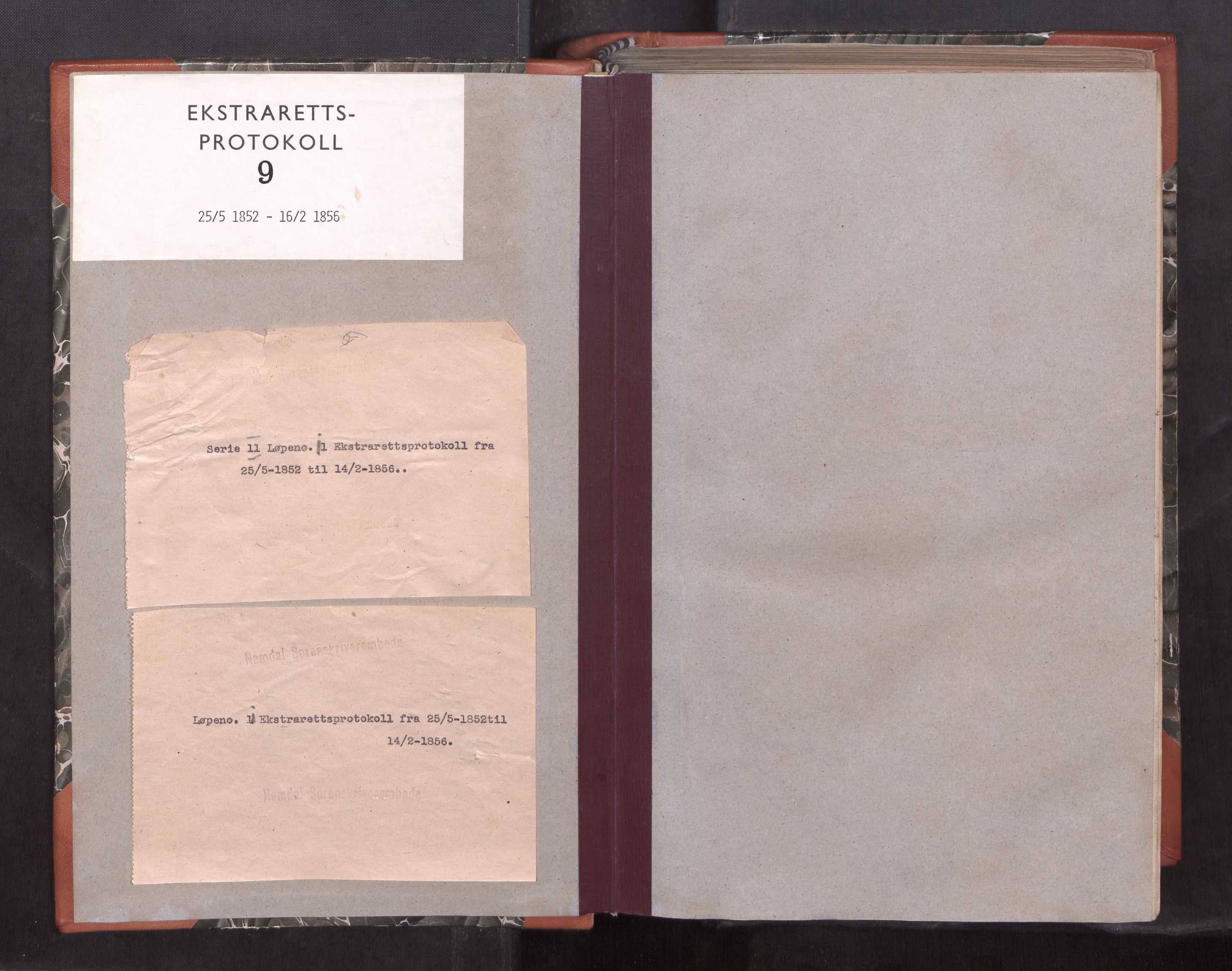 Namdal sorenskriveri, SAT/A-4133/1/1/1B/L0011: Ekstrarettsprotokoll nr. 9, 1852-1856