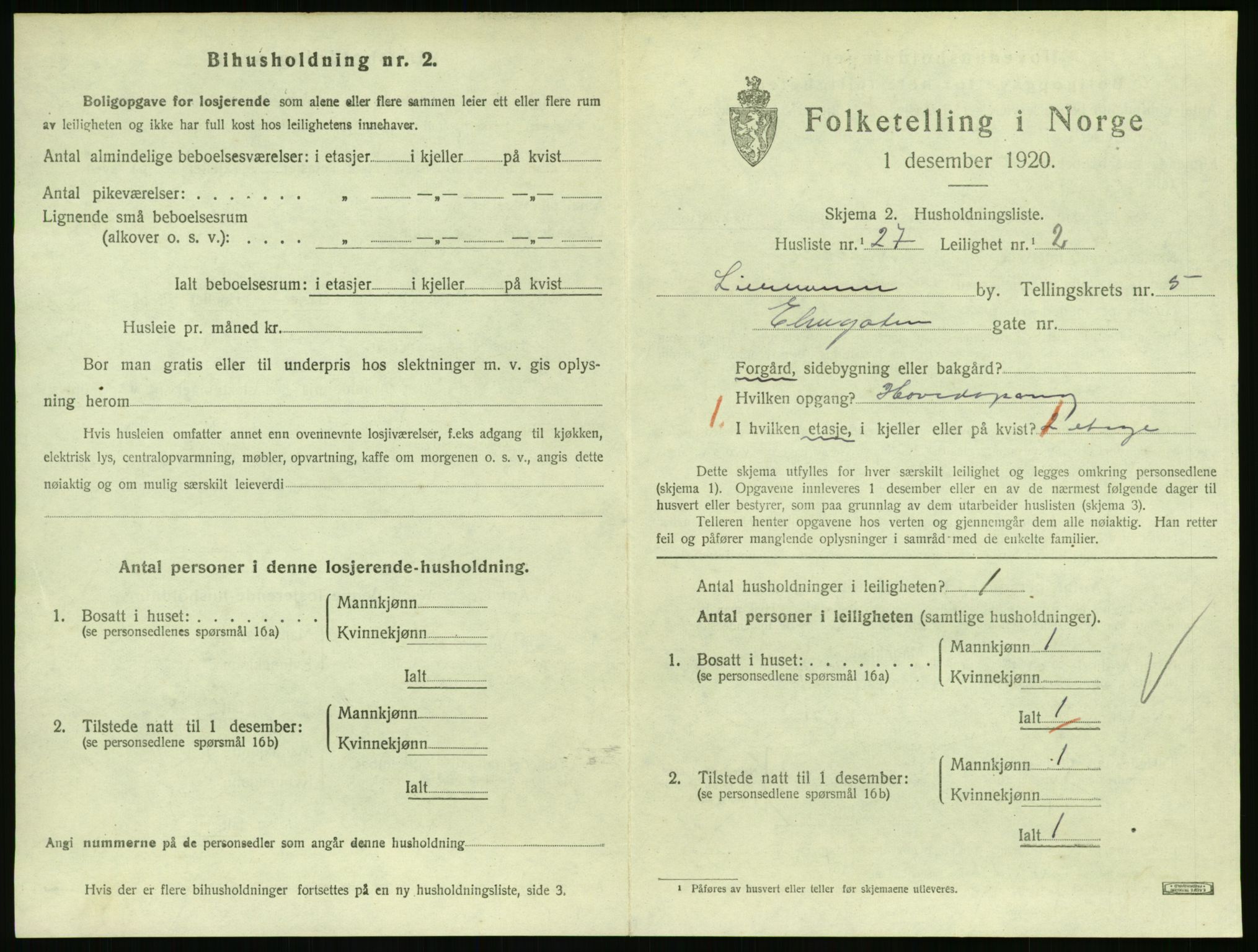 SAH, 1920 census for Lillehammer, 1920, p. 2294