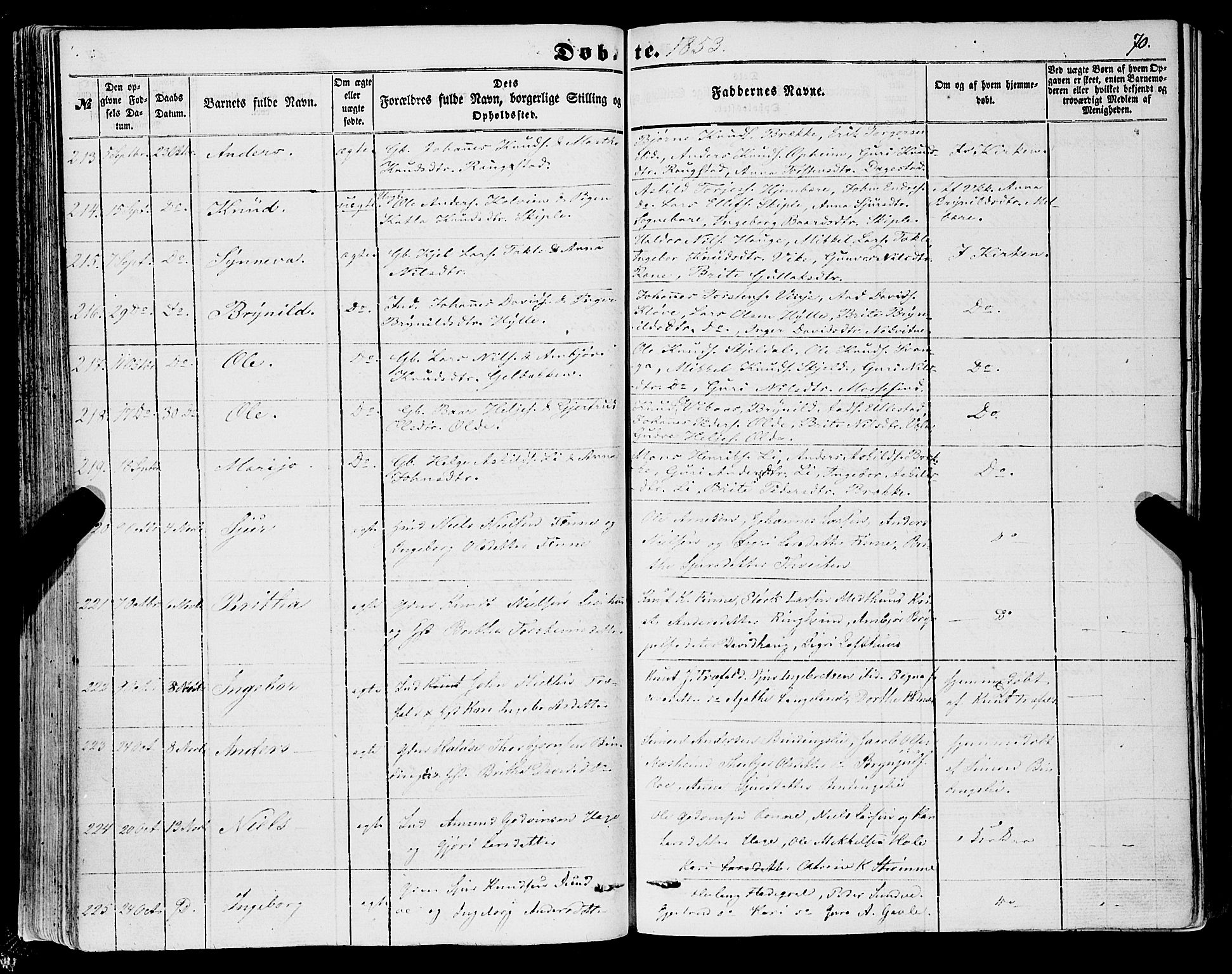 Voss sokneprestembete, AV/SAB-A-79001/H/Haa: Parish register (official) no. A 16, 1849-1863, p. 70