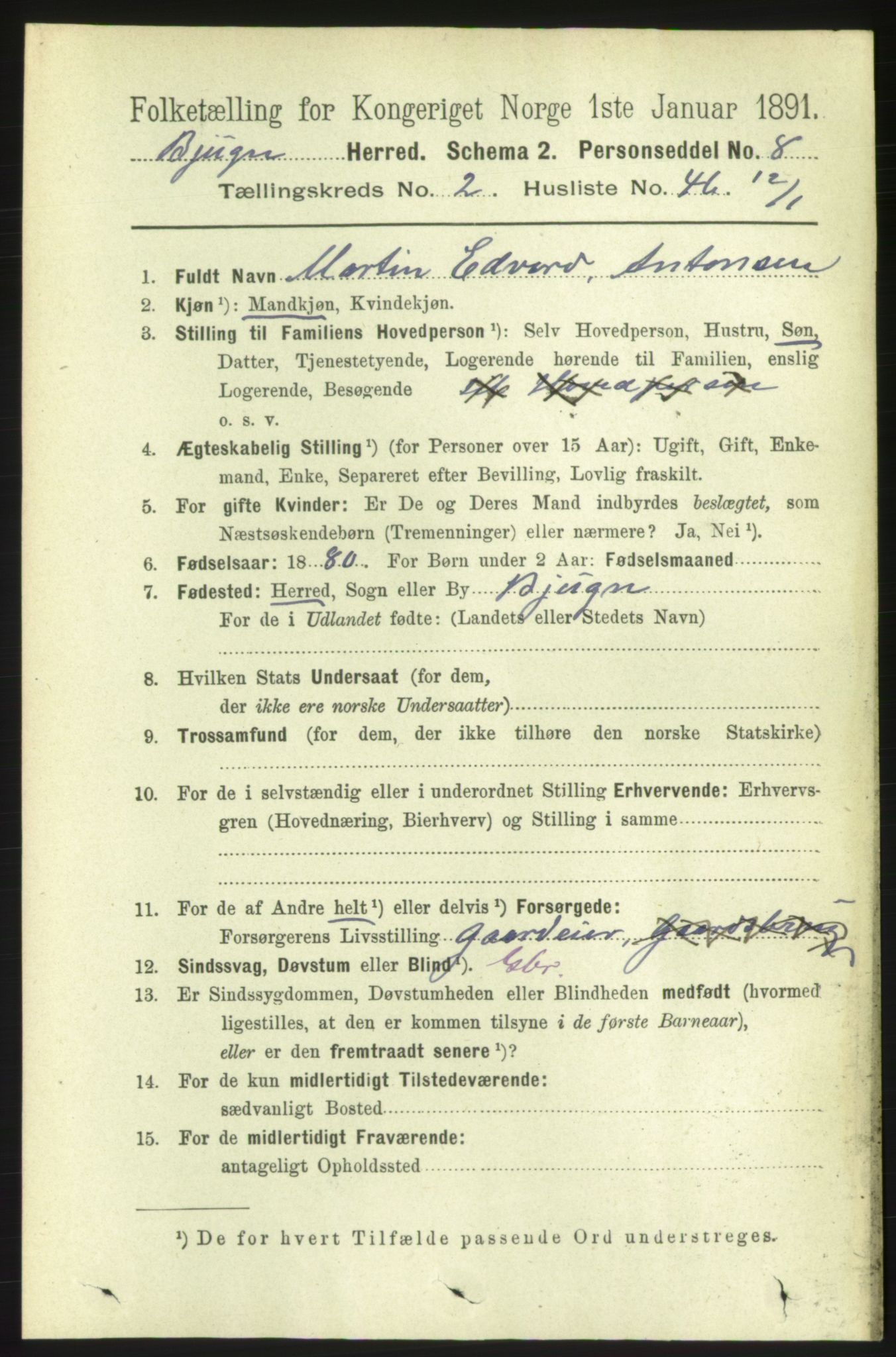 RA, 1891 census for 1627 Bjugn, 1891, p. 487