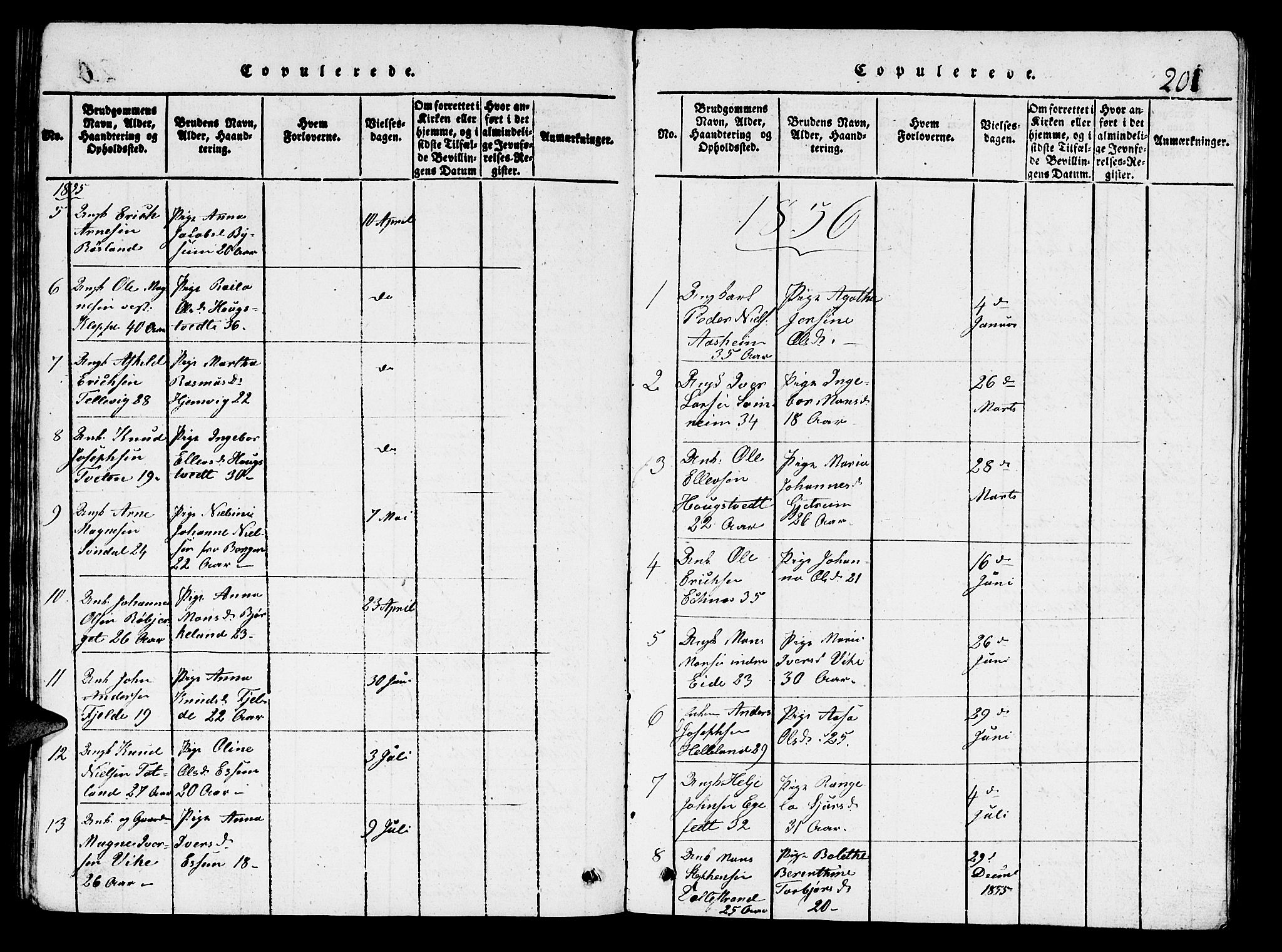 Hosanger sokneprestembete, AV/SAB-A-75801/H/Hab: Parish register (copy) no. A 1 /1, 1816-1856, p. 201